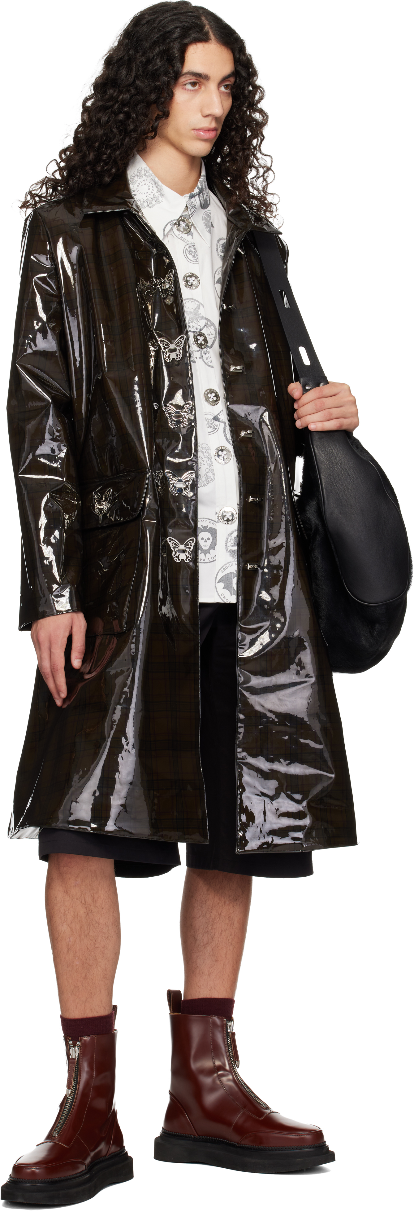 Chopova Lowena Black Squelchy Raincoat In Multi