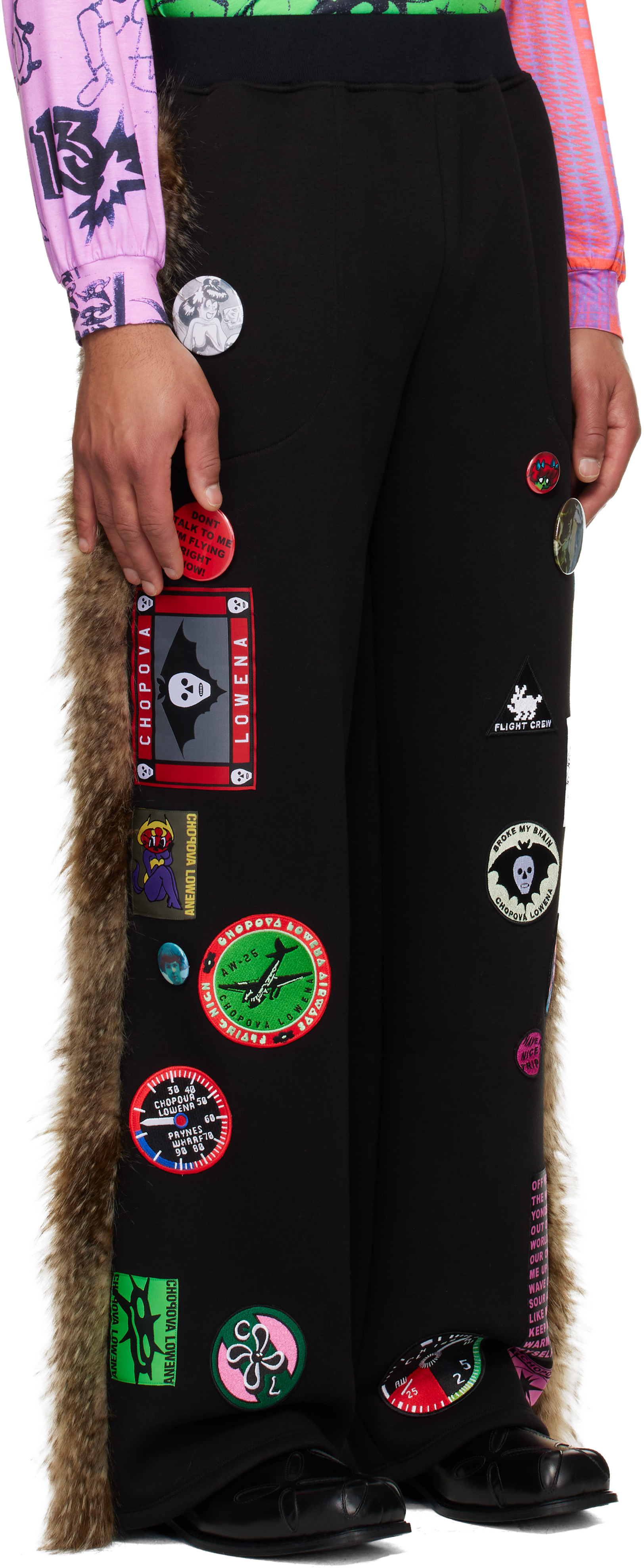 Chopova Lowena Black Faux-fur Sweatpants In Black