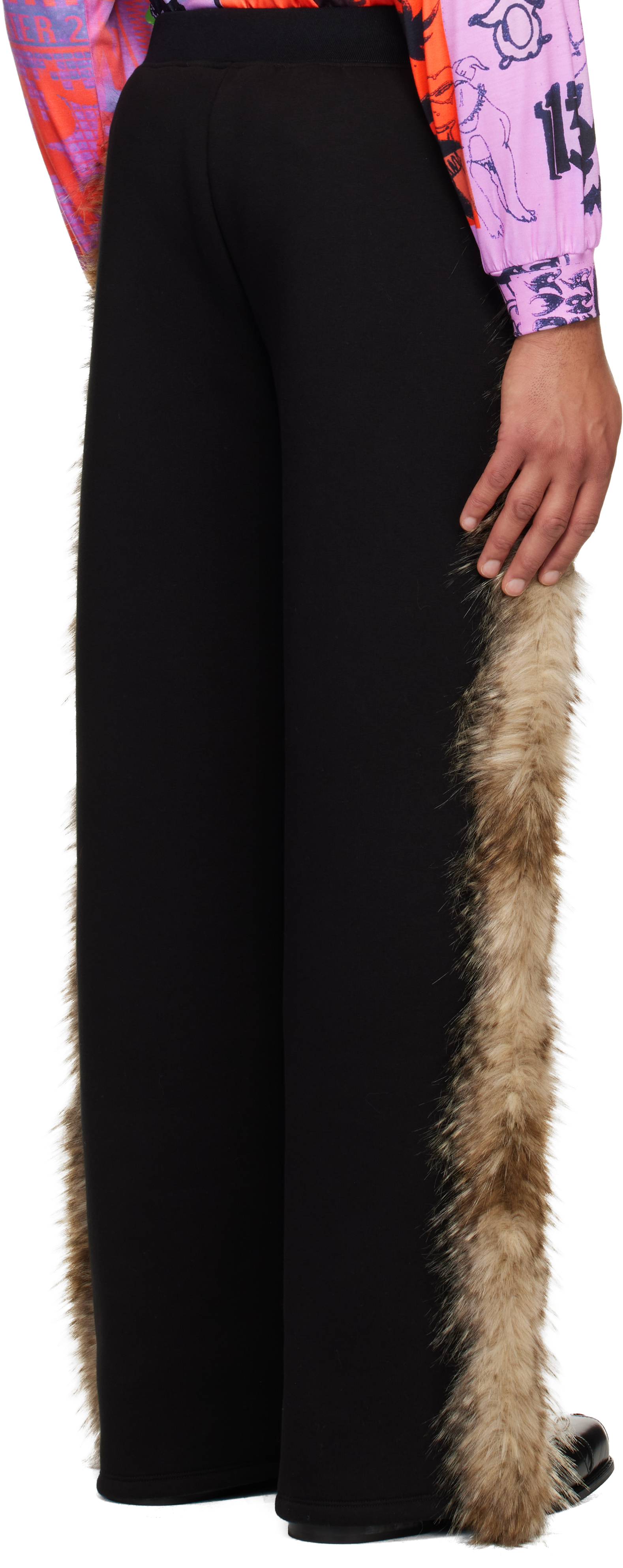 Chopova Lowena Black Faux-fur Sweatpants In Black