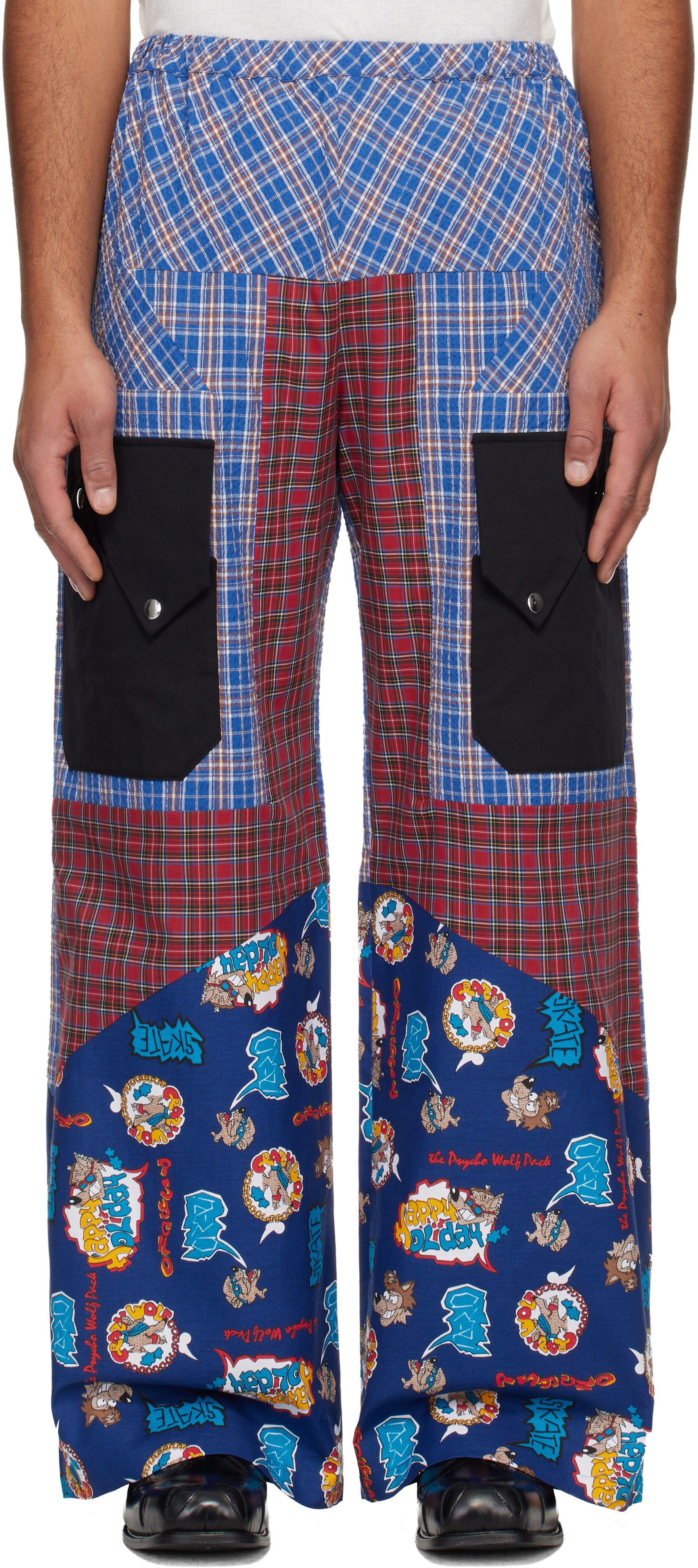Chopova Lowena Blue & Red Cartoon Vega Trousers In Blue