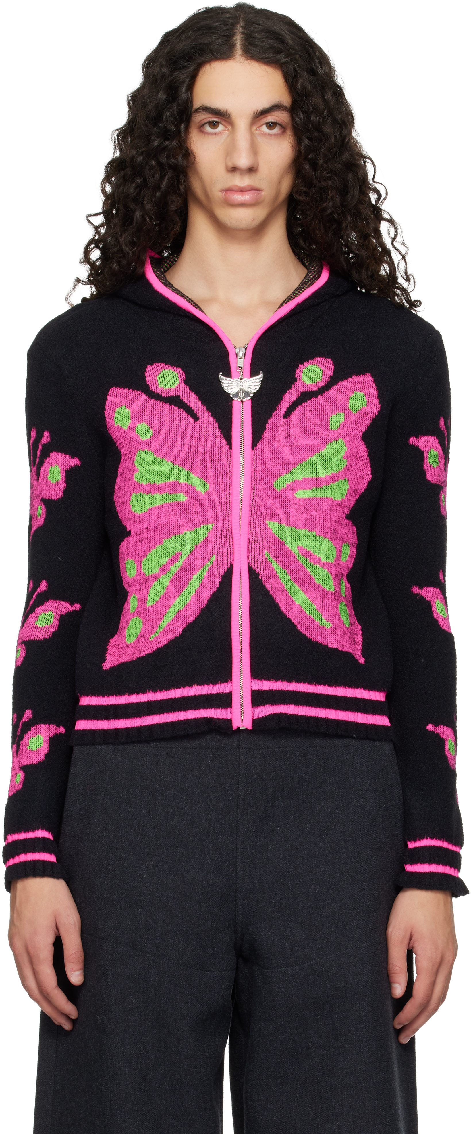 Chopova Lowena: Black Neon Butterfly Hoodie | SSENSE