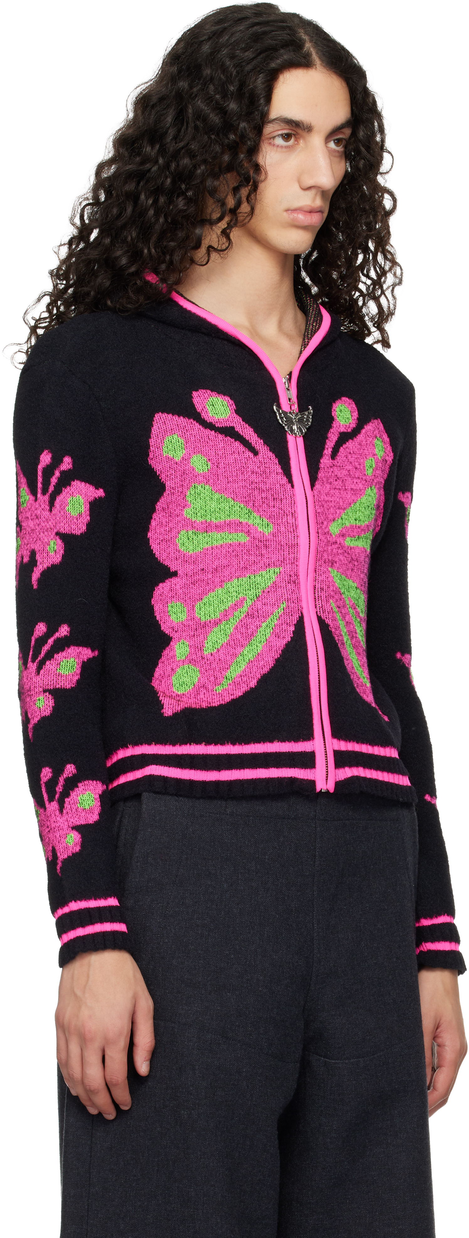 Chopova Lowena Black Neon Butterfly Hoodie In Black