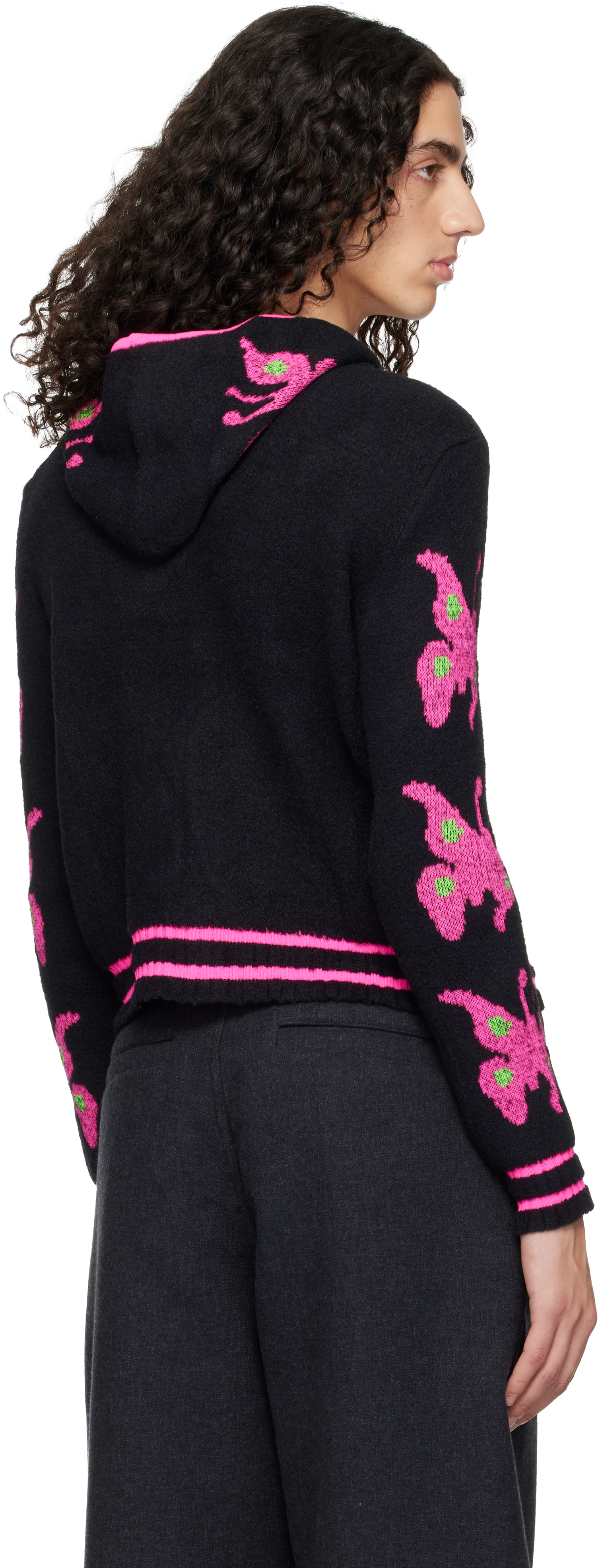 Chopova Lowena Black Neon Butterfly Hoodie In Black