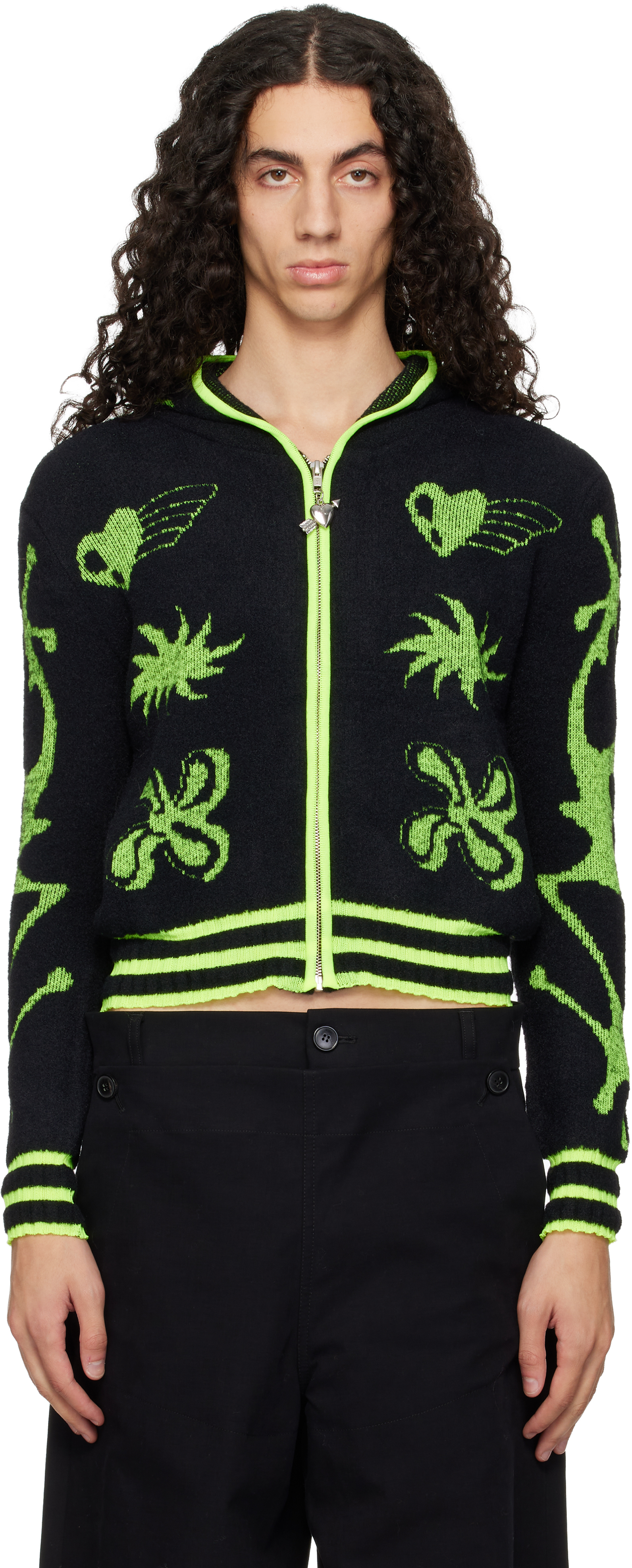 Chopova Lowena Black Neon Cartoon Hoodie In Multi