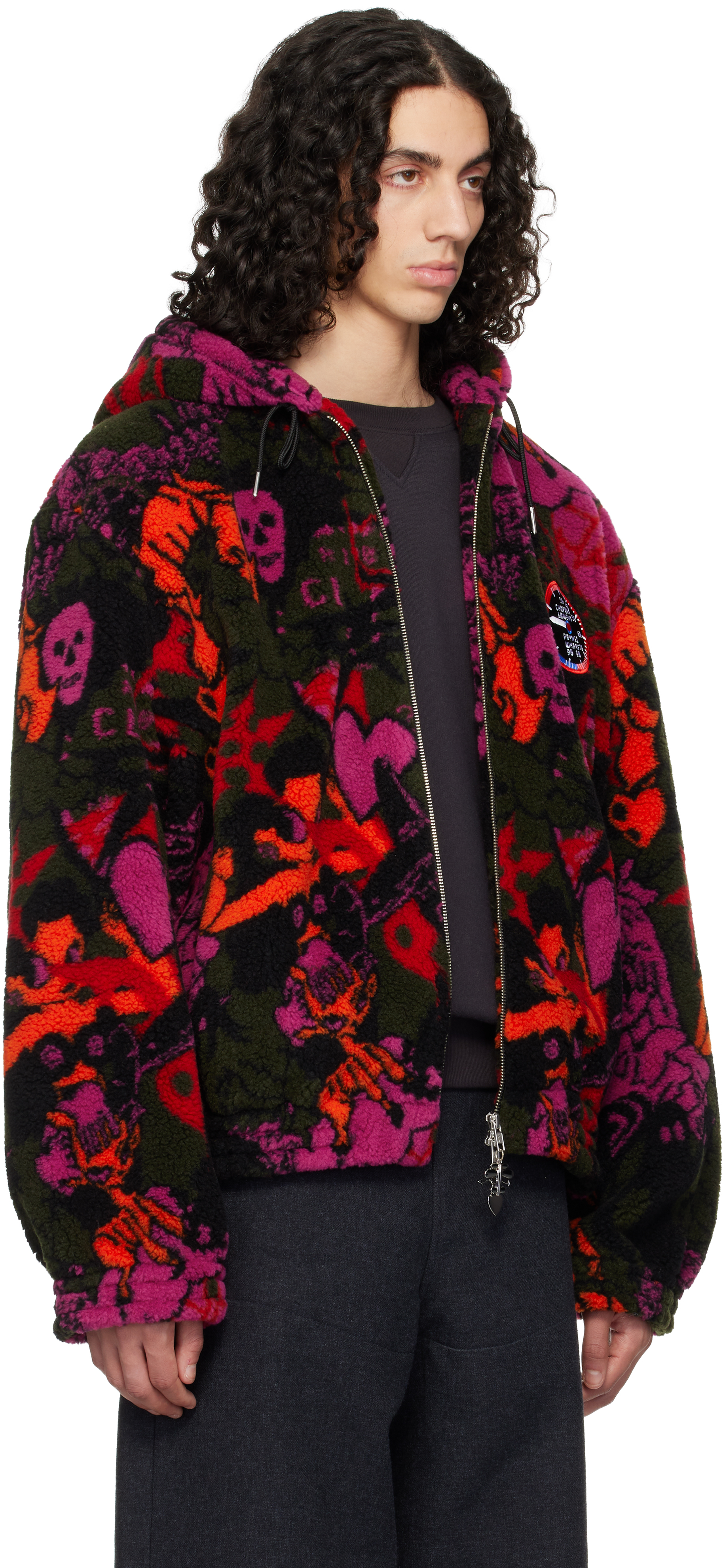 Chopova Lowena Black Engine Party Oversized Hooded Fleece Jacket In Multi