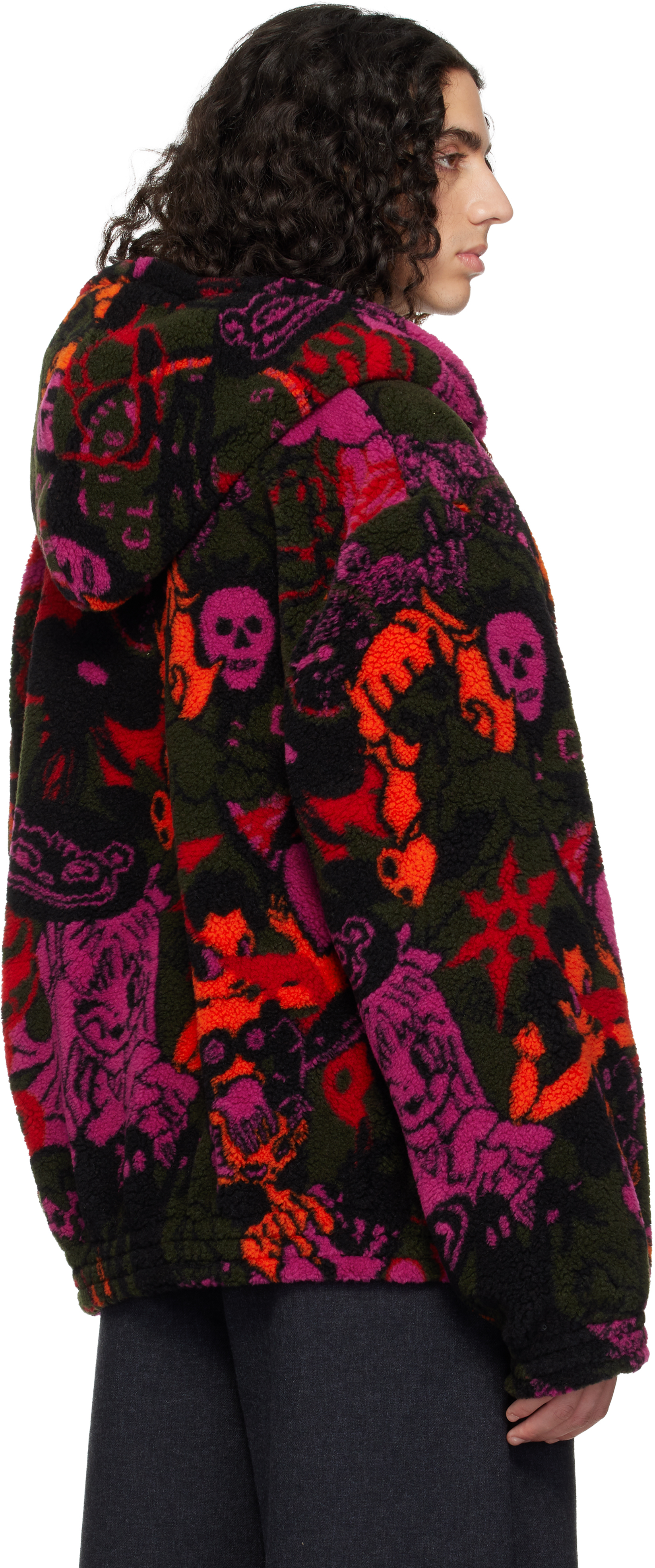 Chopova Lowena Black Engine Party Oversized Hooded Fleece Jacket In Multi