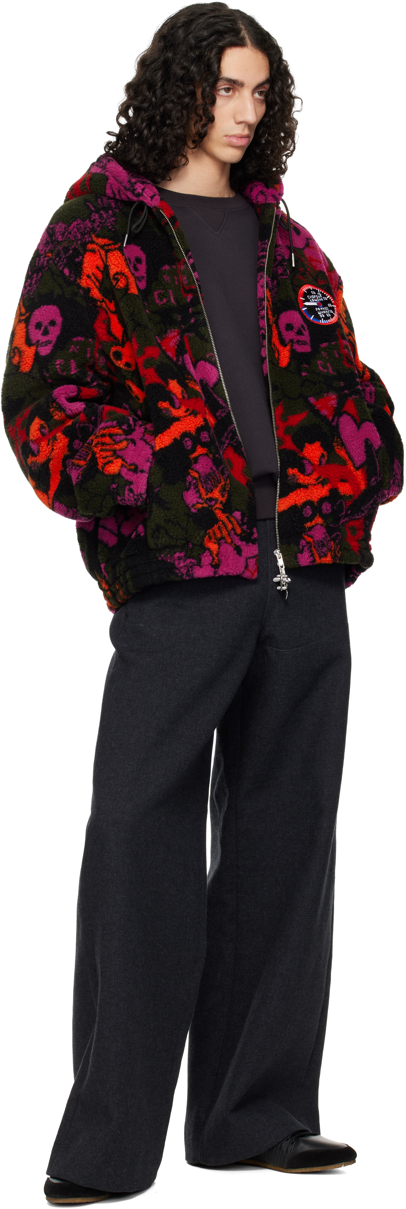 Chopova Lowena Black Engine Party Oversized Hooded Fleece Jacket In Multi