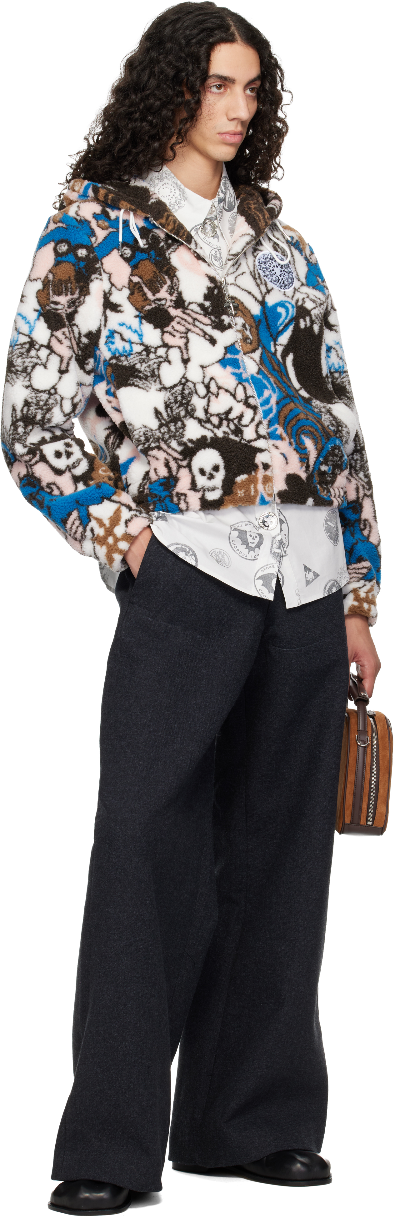 Chopova Lowena White Engine Party Fitted Hooded Fleece Jacket In Multi