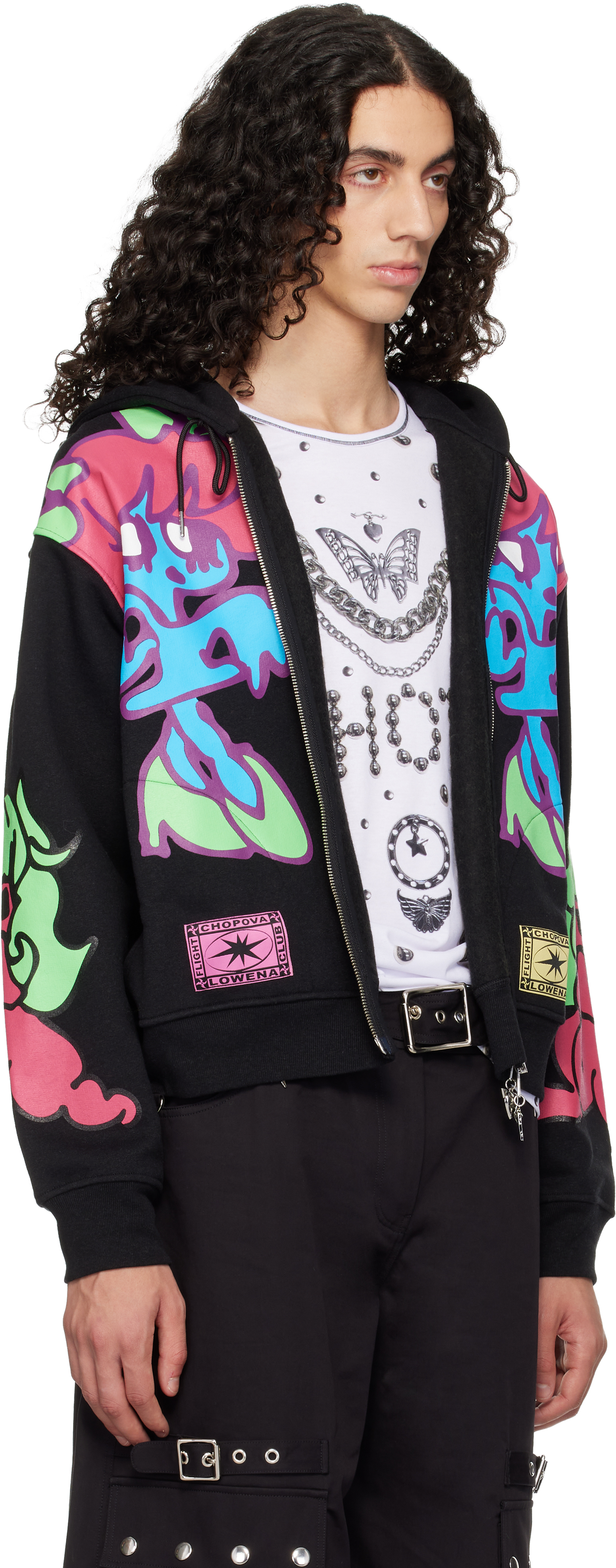 Chopova Lowena Black 'the Girls' Zip Hoodie In Multi