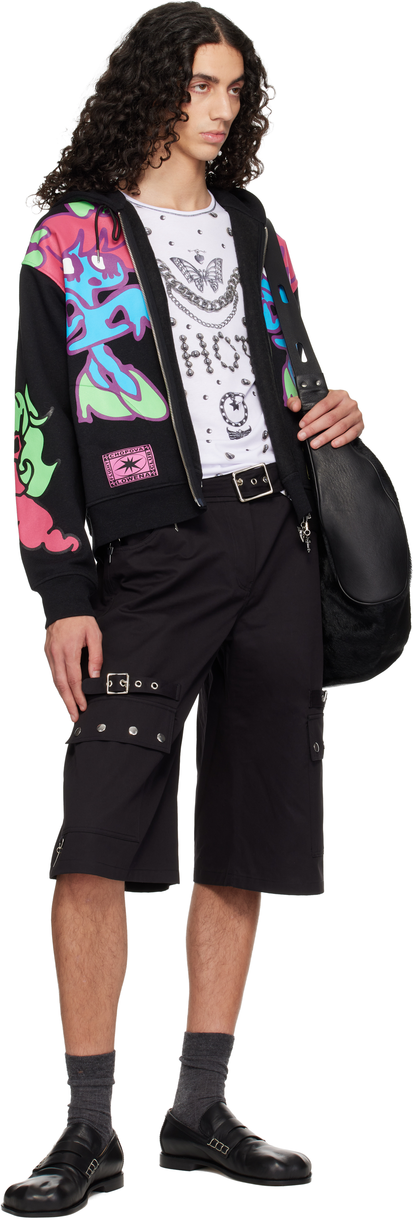 Chopova Lowena Black 'the Girls' Zip Hoodie In Multi