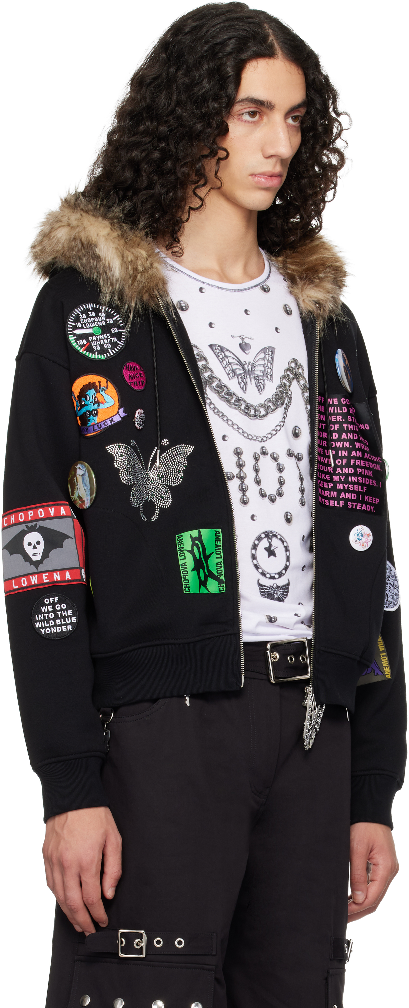 Chopova Lowena Black Fuz Zip Hoodie In Multi