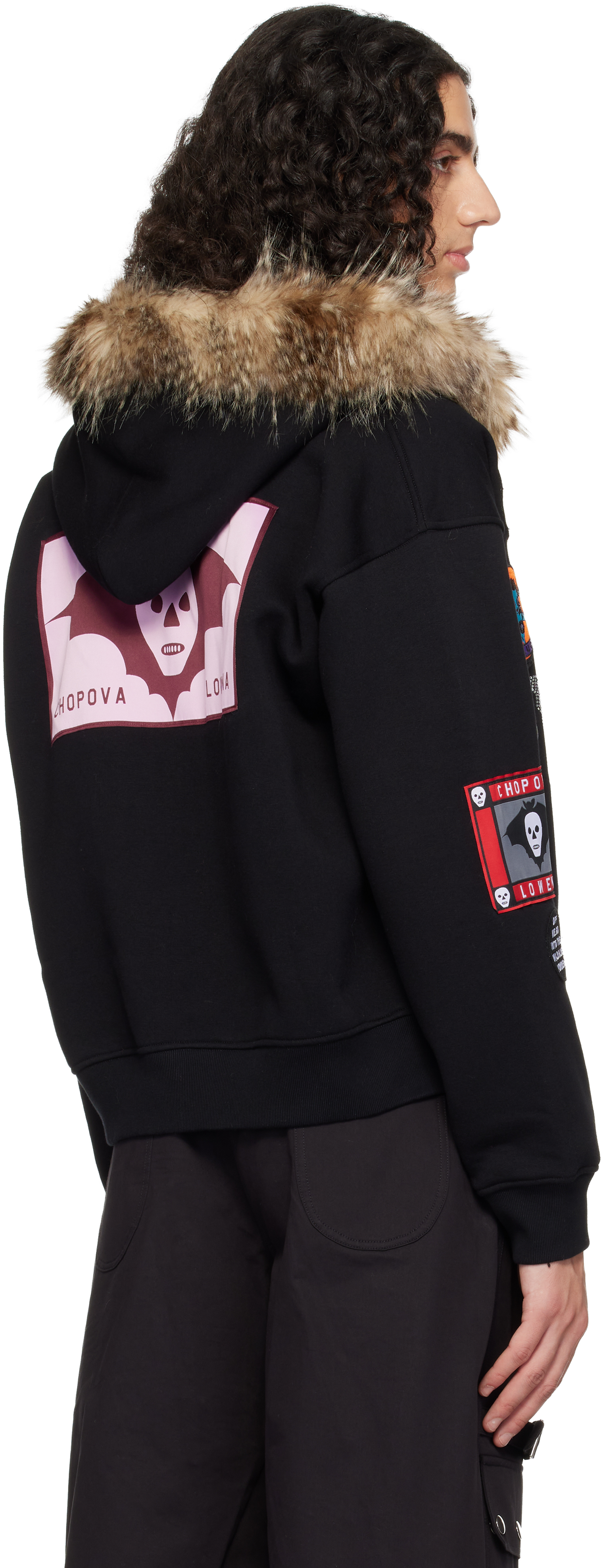 Chopova Lowena Black Fuz Zip Hoodie In Multi
