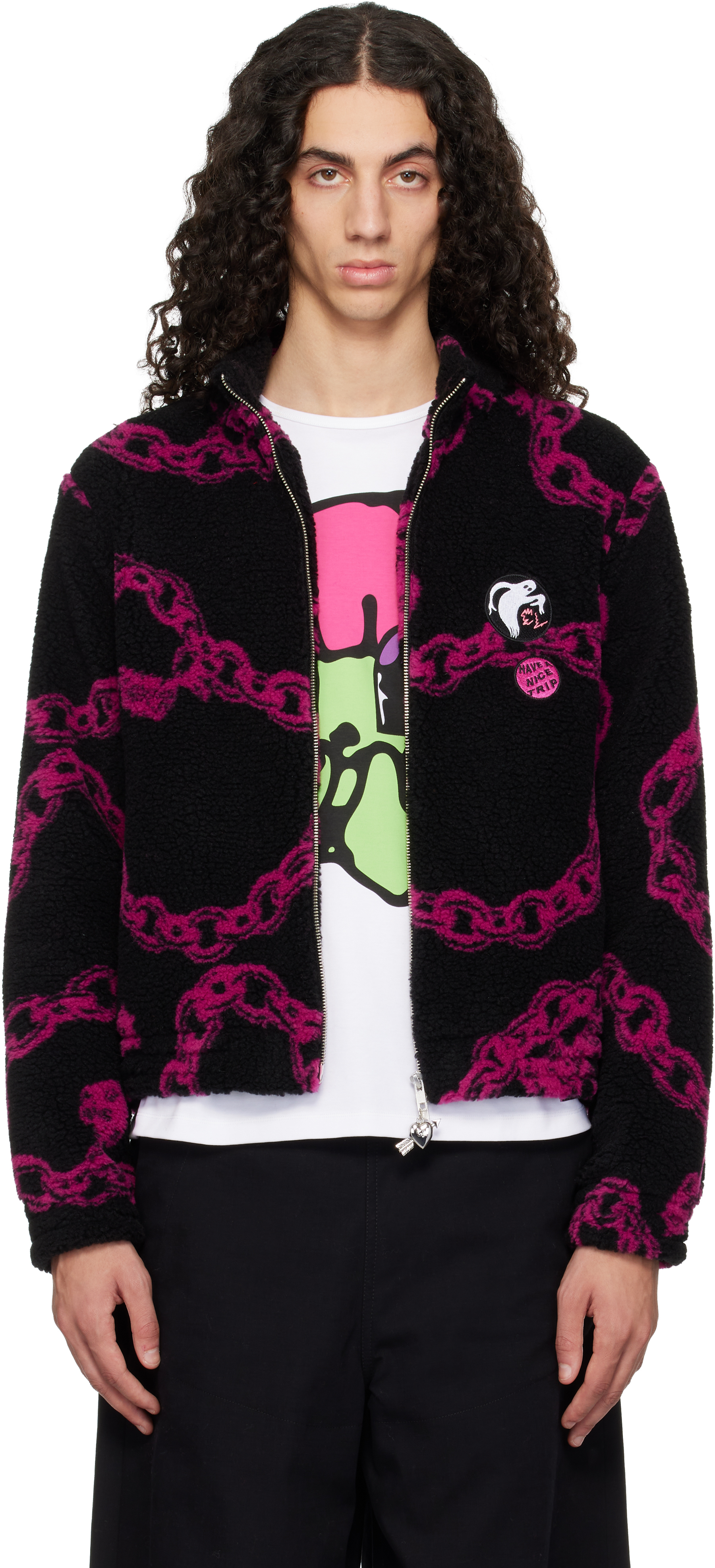 Chopova Lowena Black & Purple Charm Party Fitted Fleece Jacket In Multi