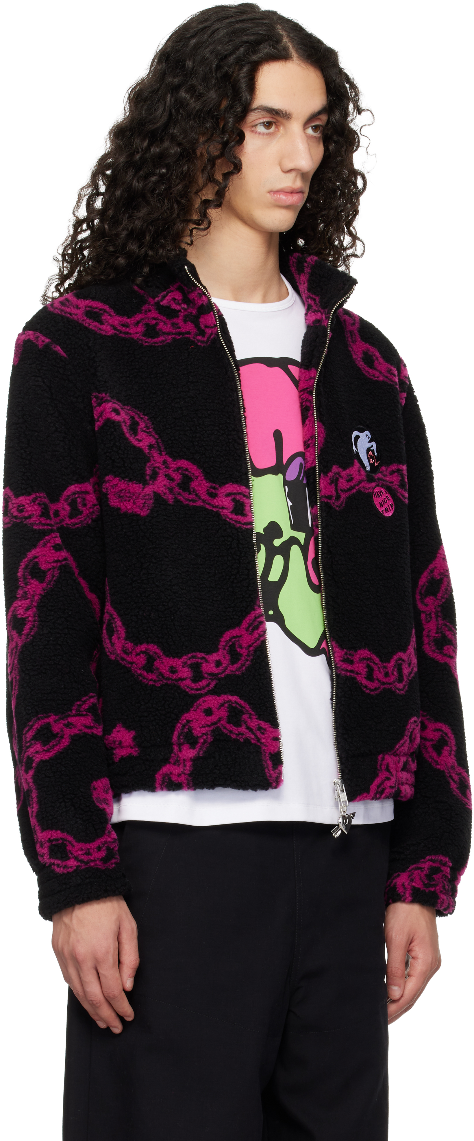 Chopova Lowena Black & Purple Charm Party Fitted Fleece Jacket In Multi