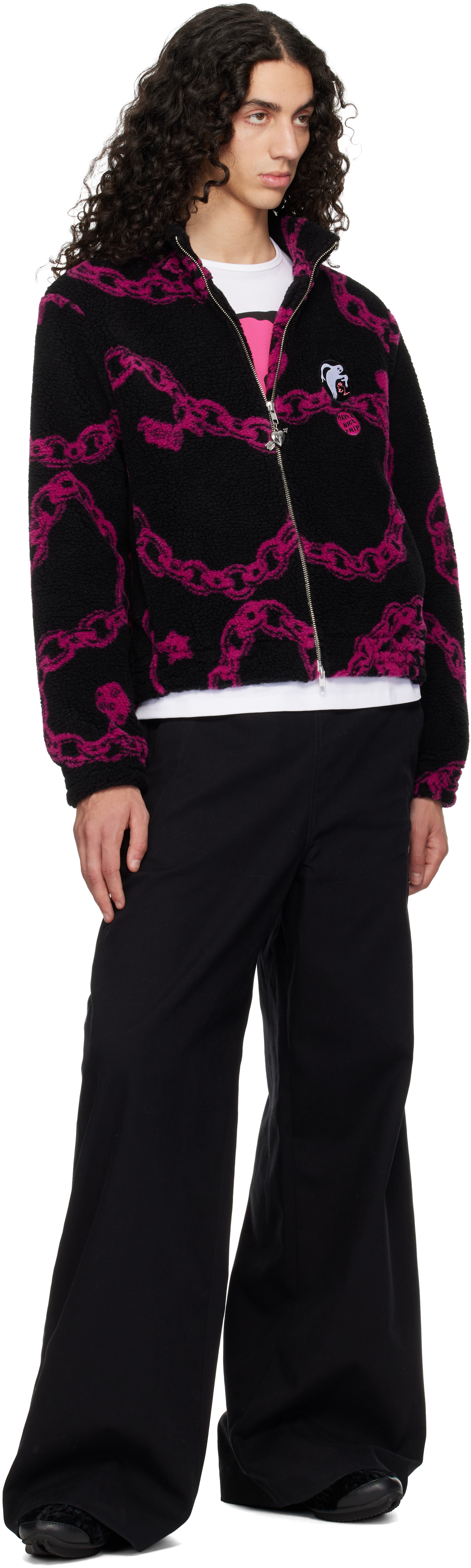 Chopova Lowena Black & Purple Charm Party Fitted Fleece Jacket In Multi