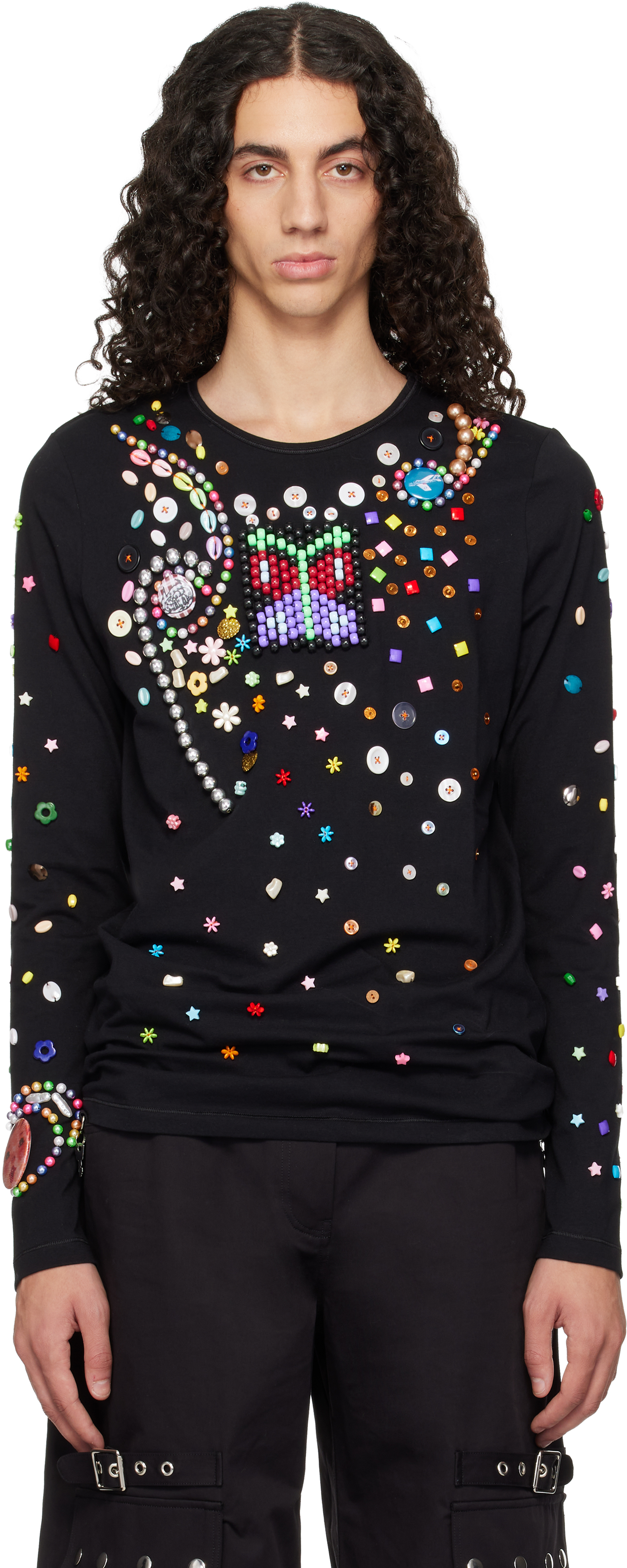 Chopova Lowena Black Night Defunct Beaded Jersey T-shirt In Black