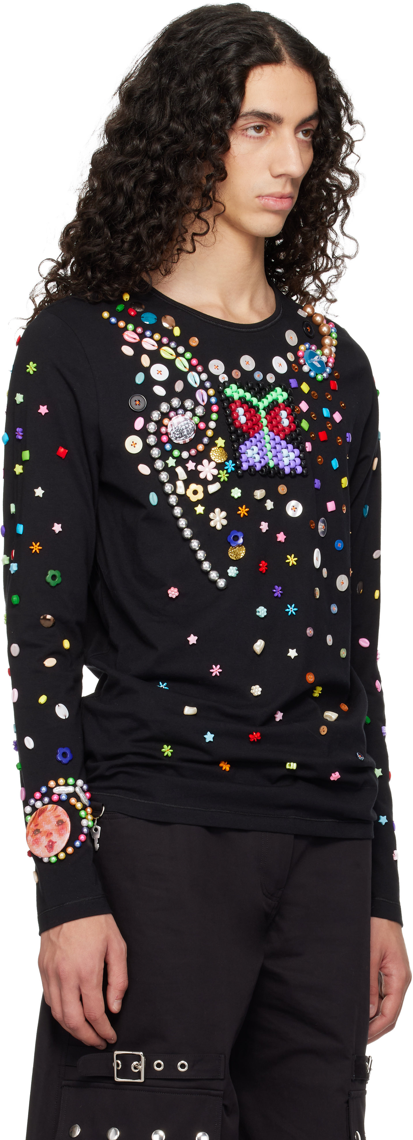 Chopova Lowena Black Night Defunct Beaded Jersey T-shirt In Black
