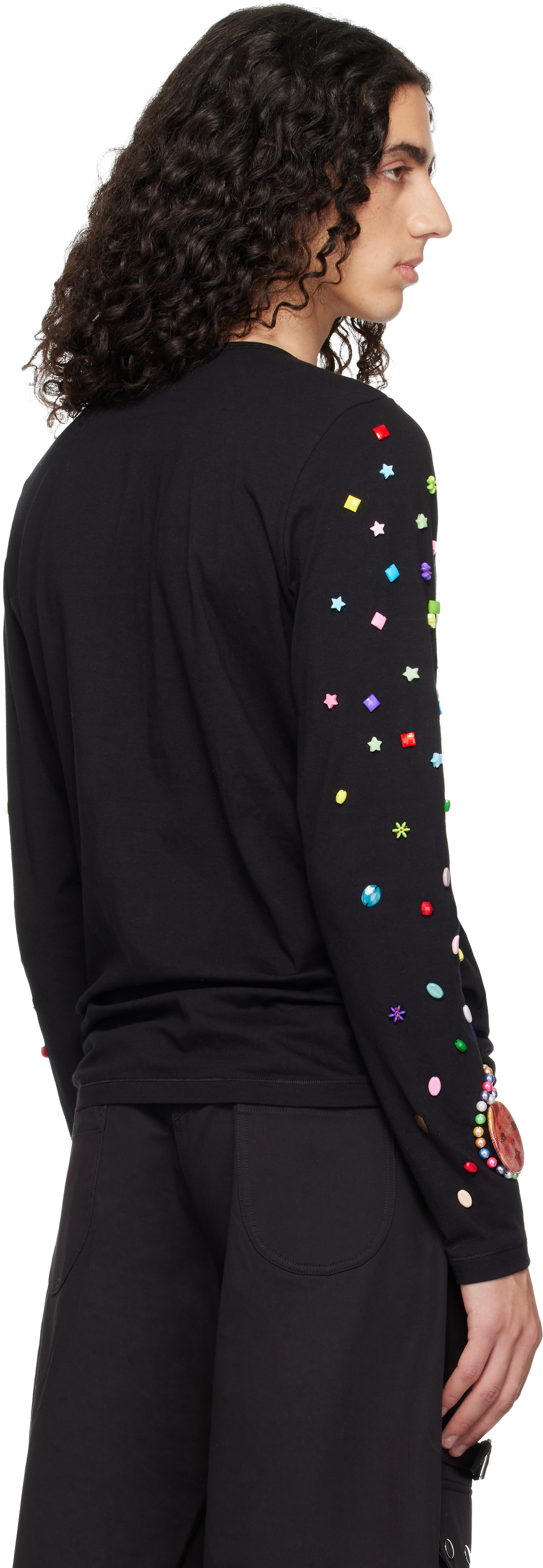 Chopova Lowena Black Night Defunct Beaded Jersey T-shirt In Black