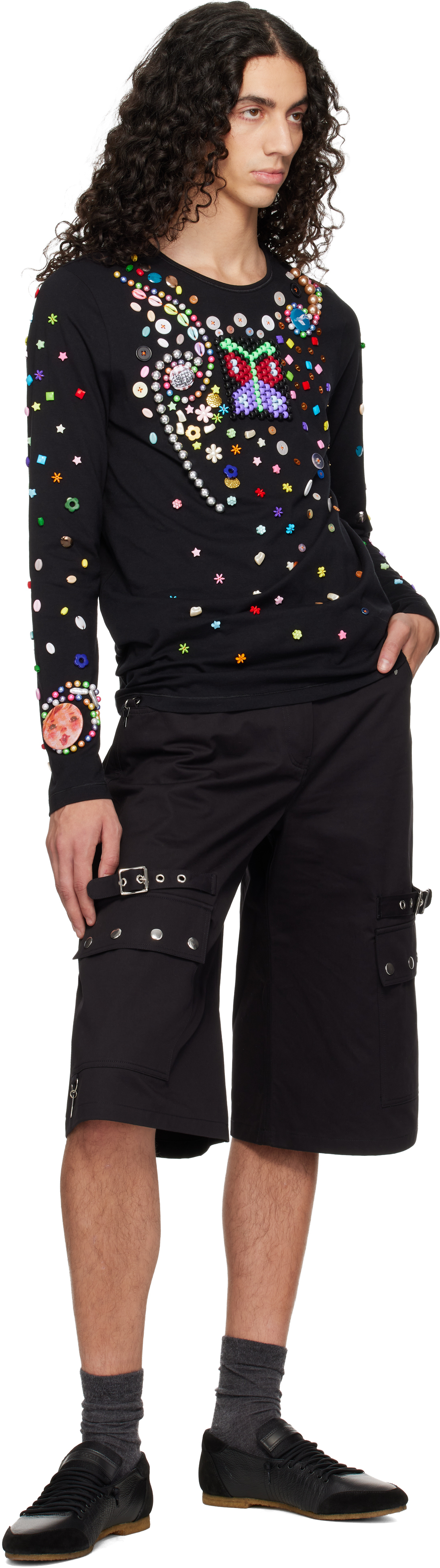 Chopova Lowena Black Night Defunct Beaded Jersey T-shirt In Black