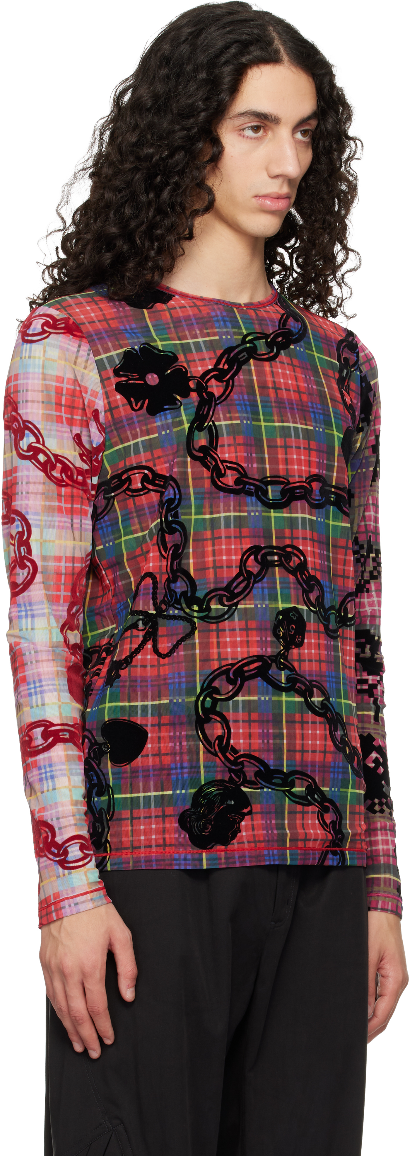 Chopova Lowena Red Lady Chain Flocked Mesh T-shirt In Multi