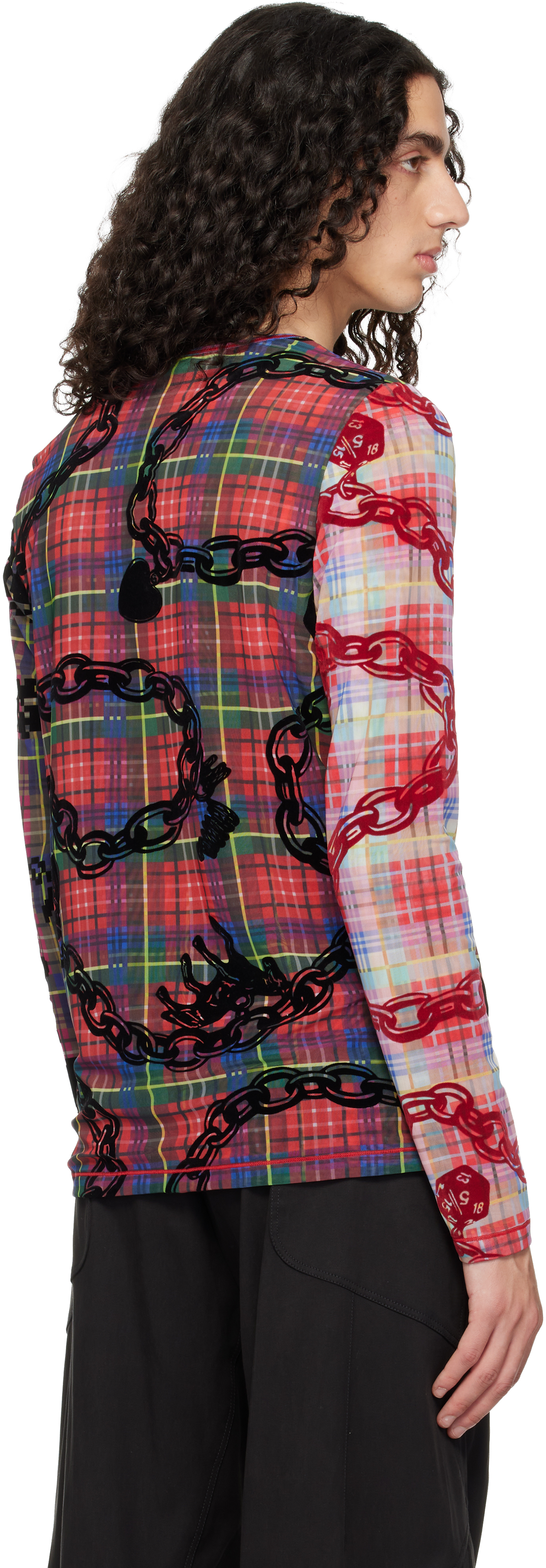 Chopova Lowena Red Lady Chain Flocked Mesh T-shirt In Multi