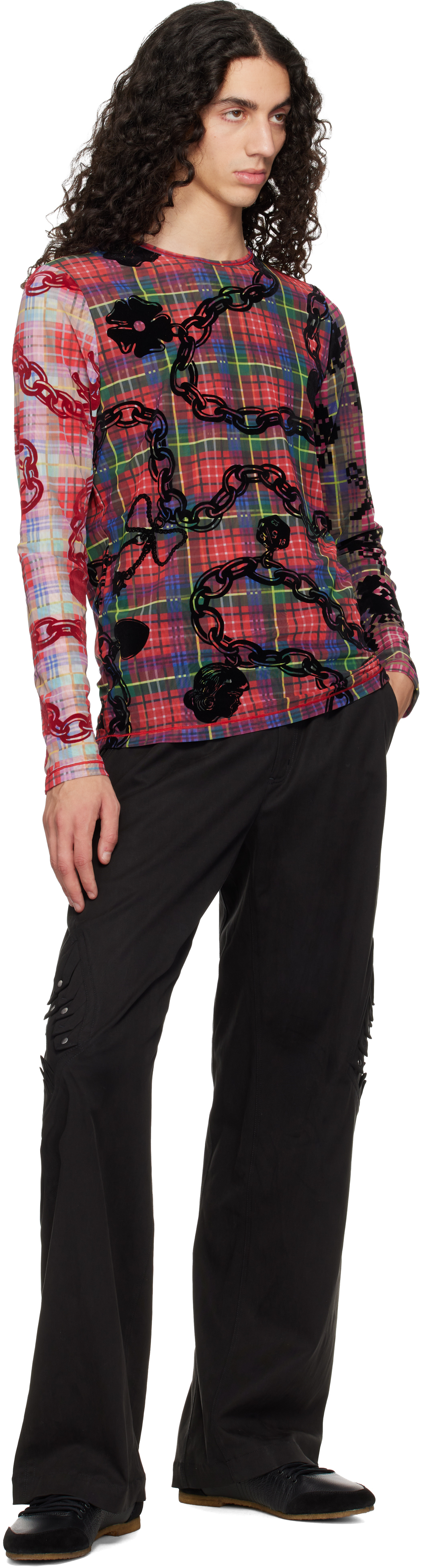 Chopova Lowena Red Lady Chain Flocked Mesh T-shirt In Multi