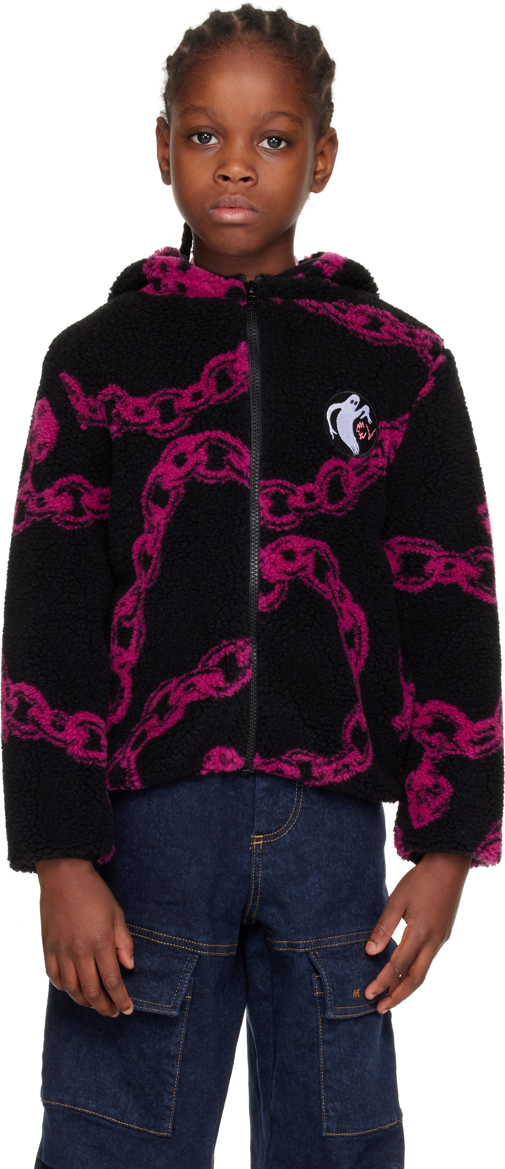 Kids Black & Pink Charm Party Fleece Jacket by Chopova Lowena on Sale