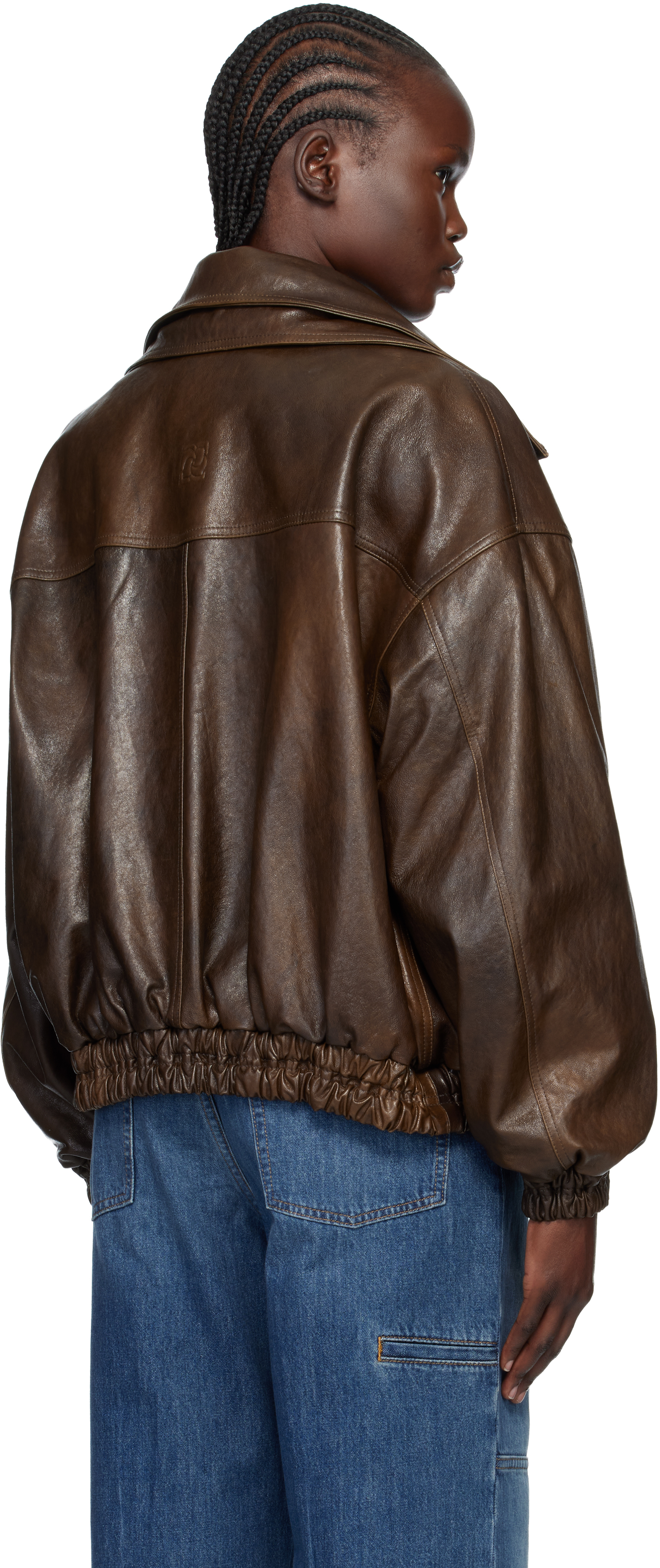 Magda Butrym Brown Snap-collar Aviator Leather Jacket In Multi