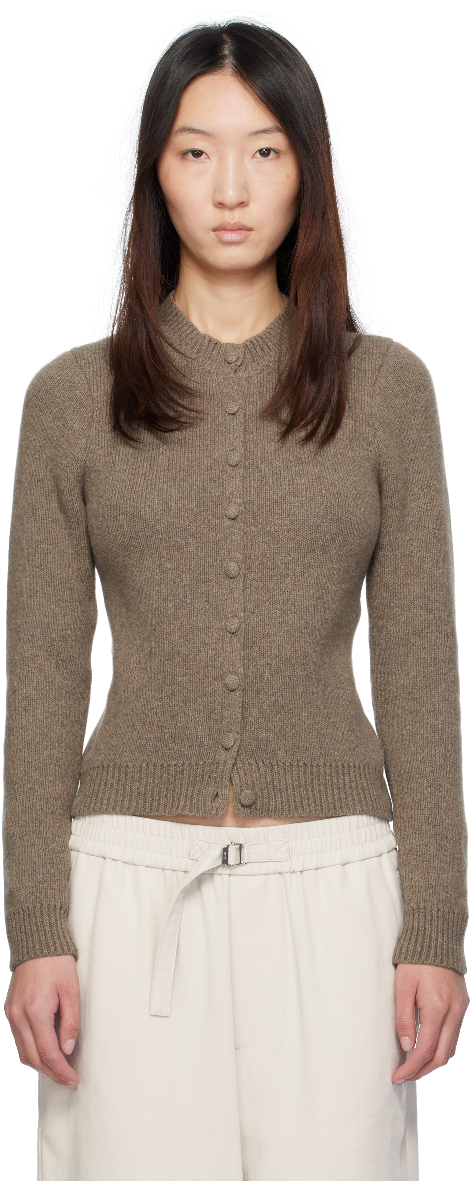 Beige Classic Round-Neck Cardigan
