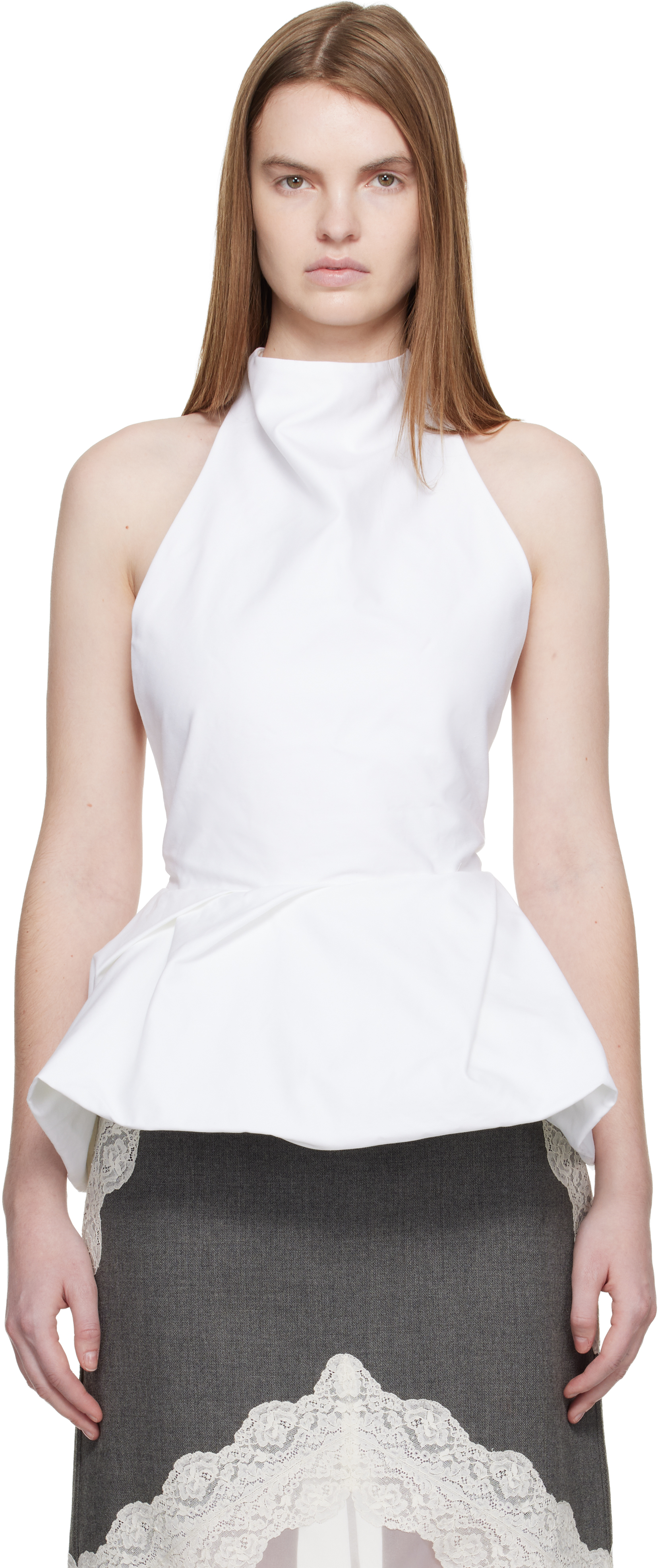 White Halter Peplum Blouse by Magda Butrym on Sale