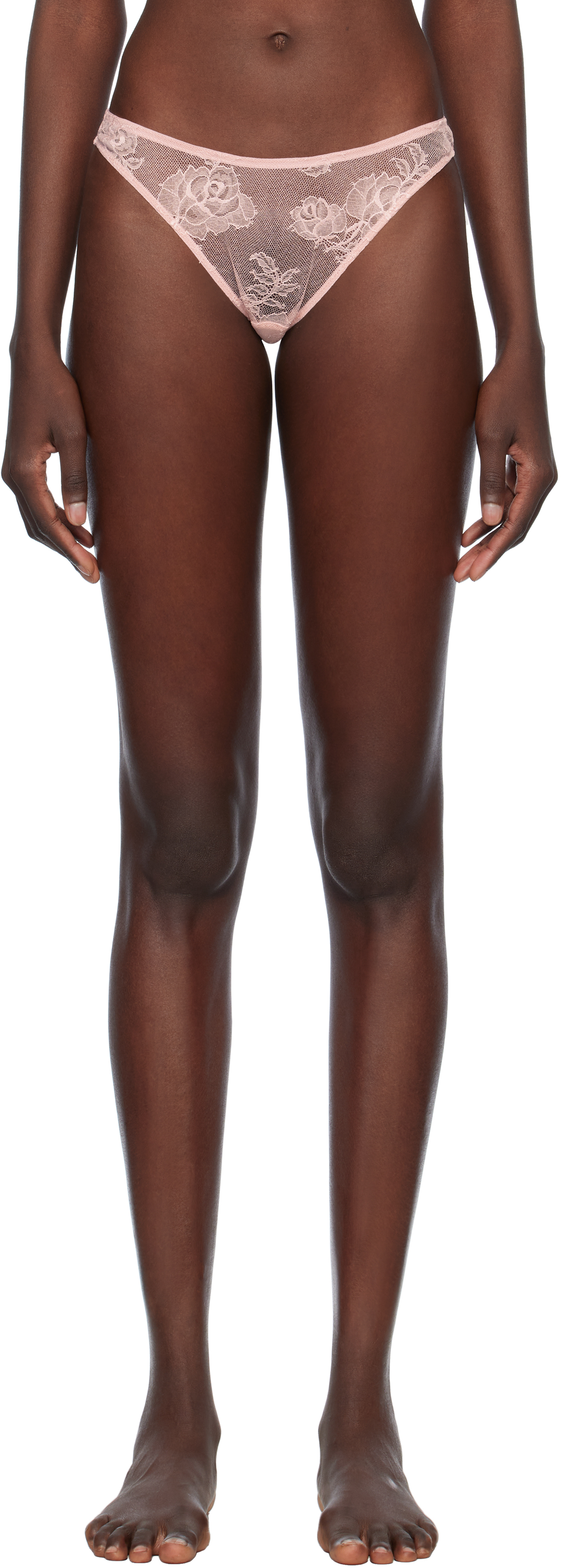 Fleur Du Mal Pink Bouquet Lace Cheeky Briefs In 0993 Peach Blossom