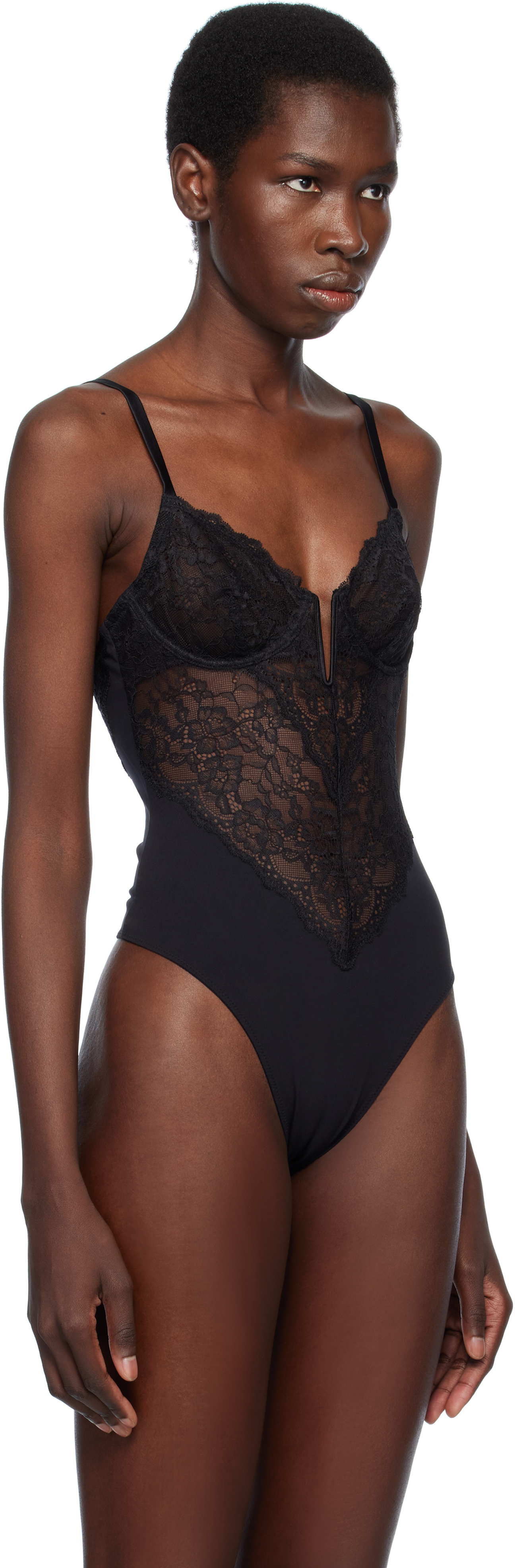 Fleur Du Mal Black Bianca Lace Bodysuit In 0100 Black