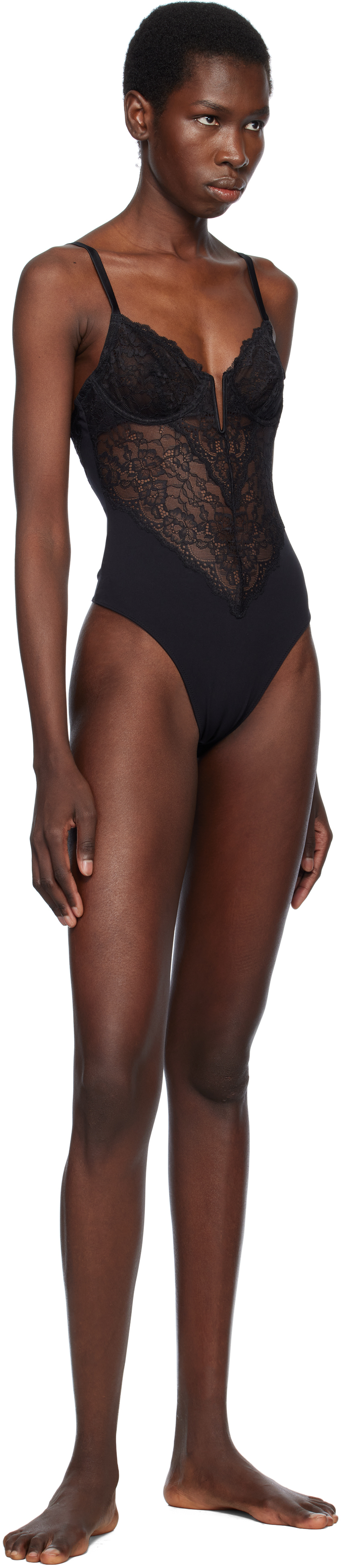 Fleur Du Mal Black Bianca Lace Bodysuit In 0100 Black