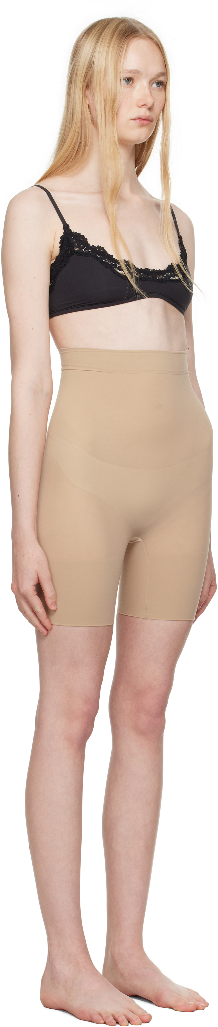 Skims Beige Sheer Seamless High-waisted Mid Thigh Shorts