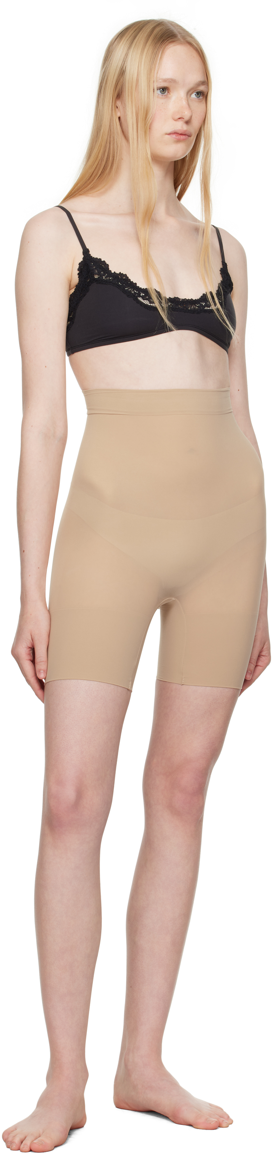 Skims Beige Sheer Seamless High-waisted Mid Thigh Shorts