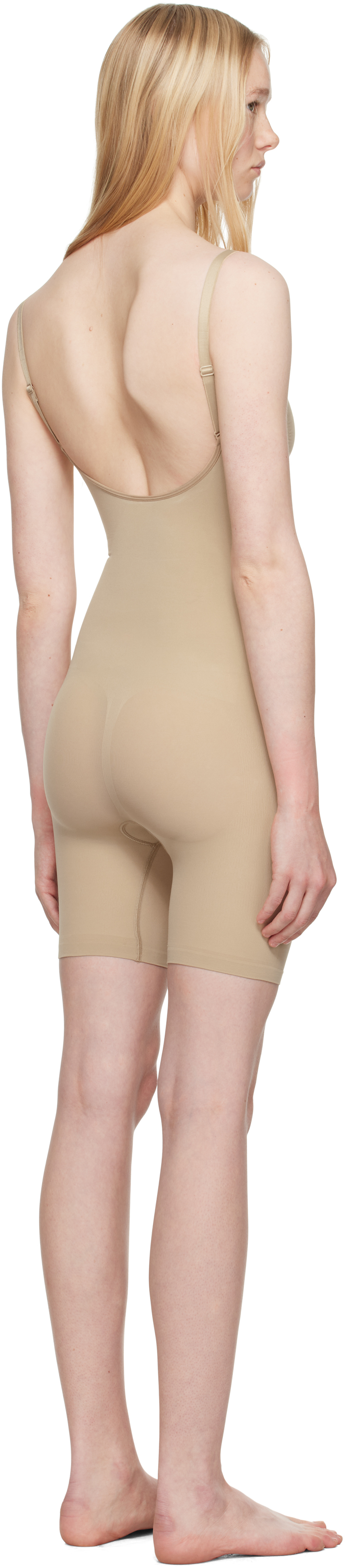 Skims Beige Seamless Sculpt Mid Thigh Bodysuit