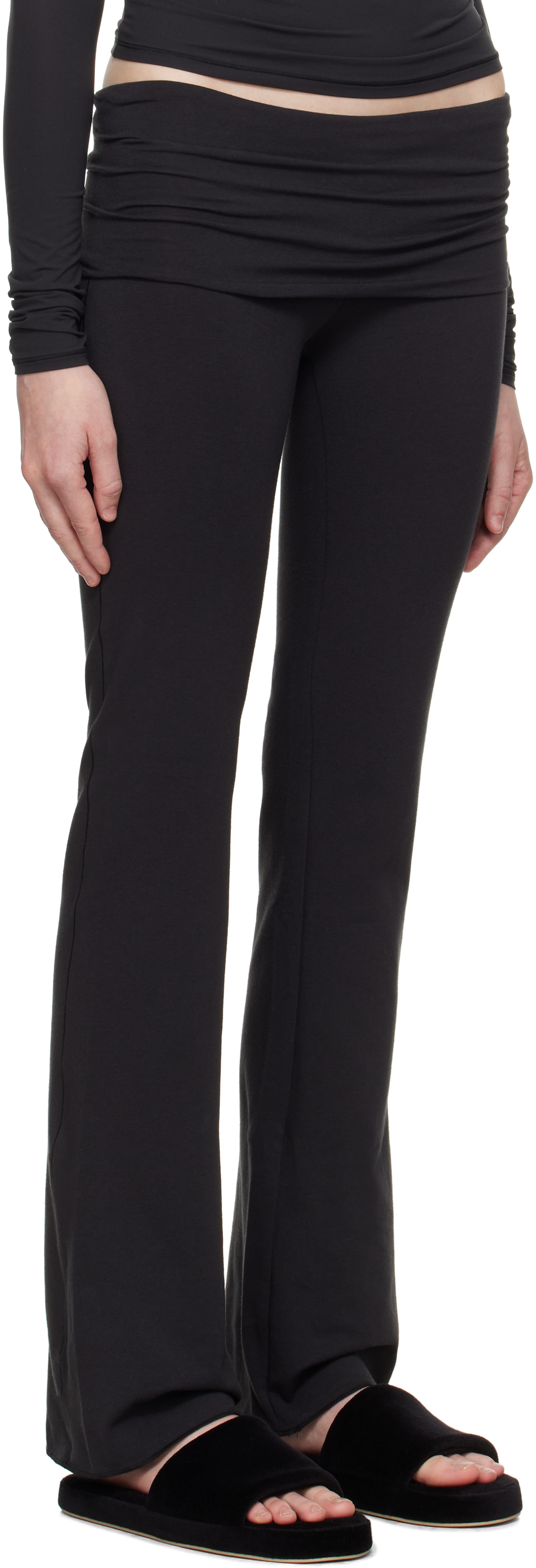 Skims Black Cotton Jersey Foldover Lounge Pants