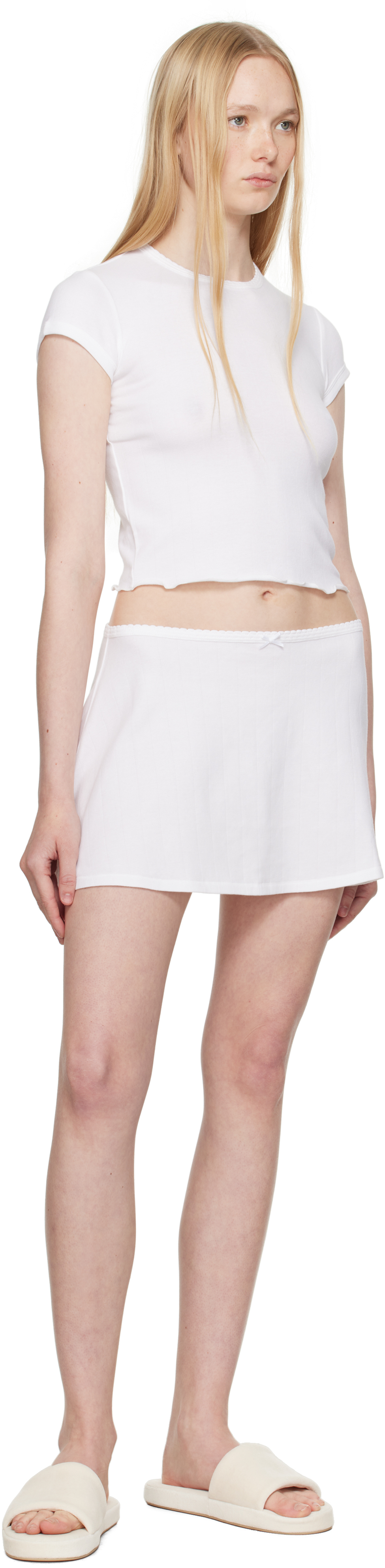 Skims White Drop Needle Pointelle Miniskirt