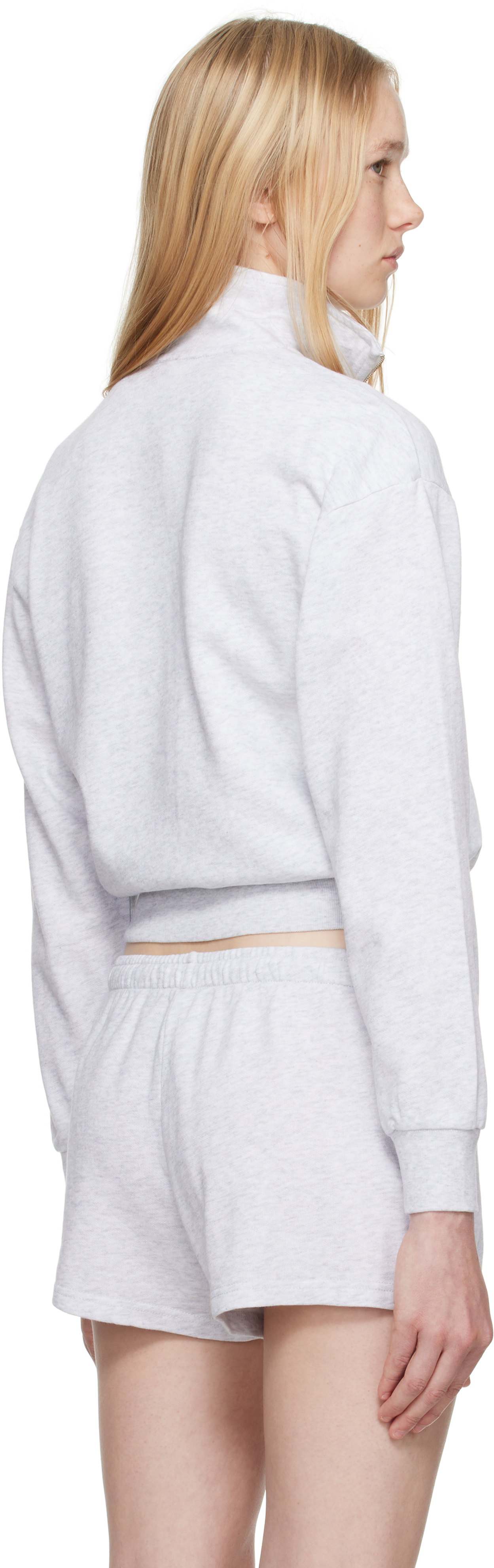 Skims Gray Lightweight Fleece Shrunken Quarter Zip Sweatshirt