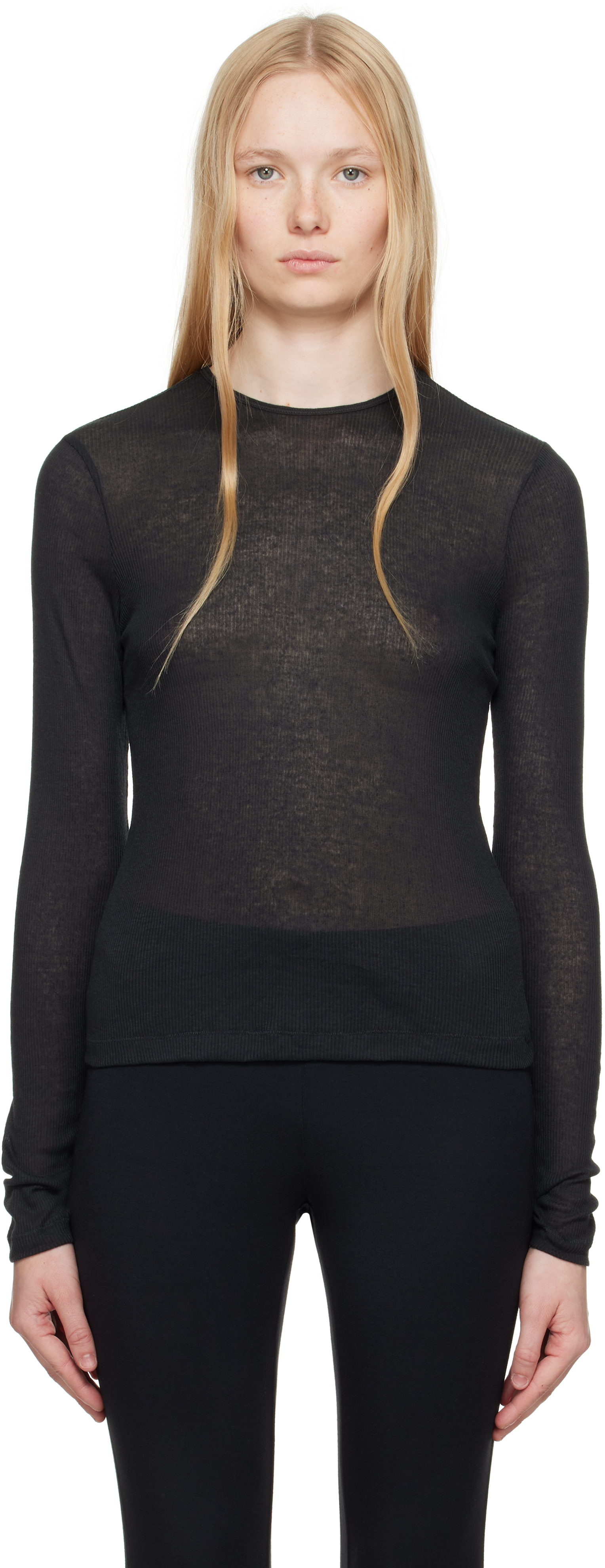Skims Black Sheer Cotton Long Sleeve T-shirt