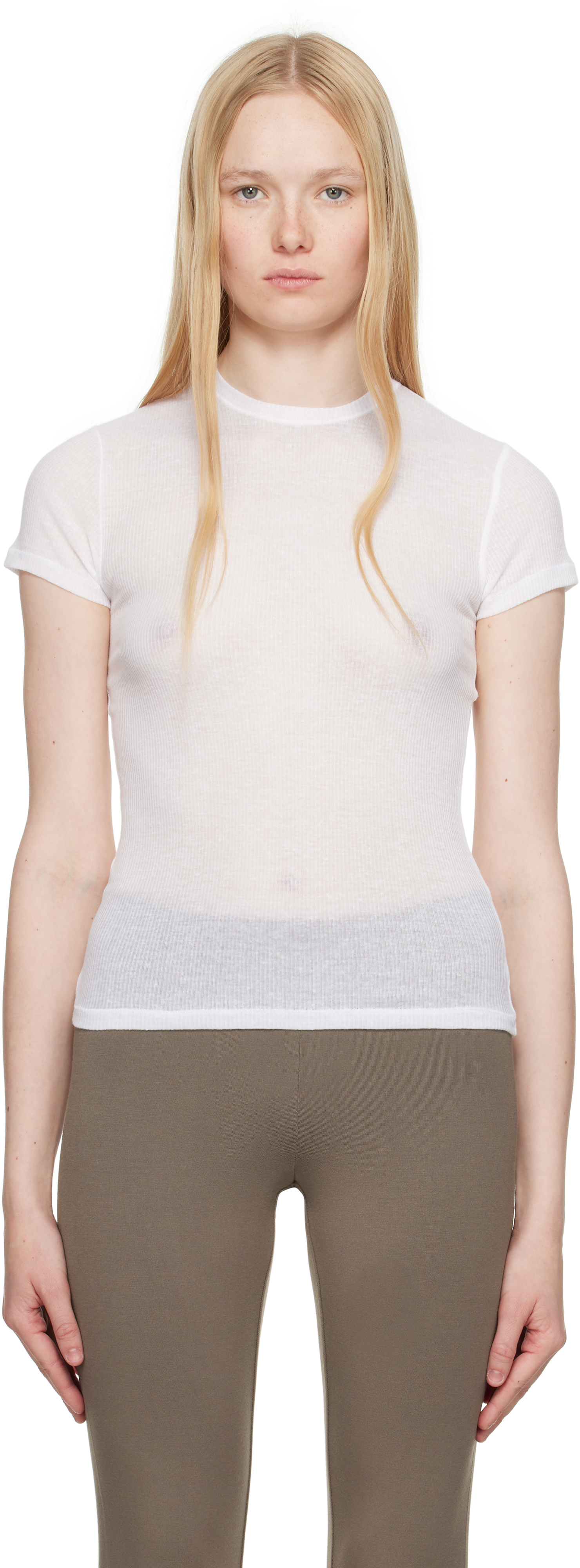 Skims White Sheer Cotton T-shirt