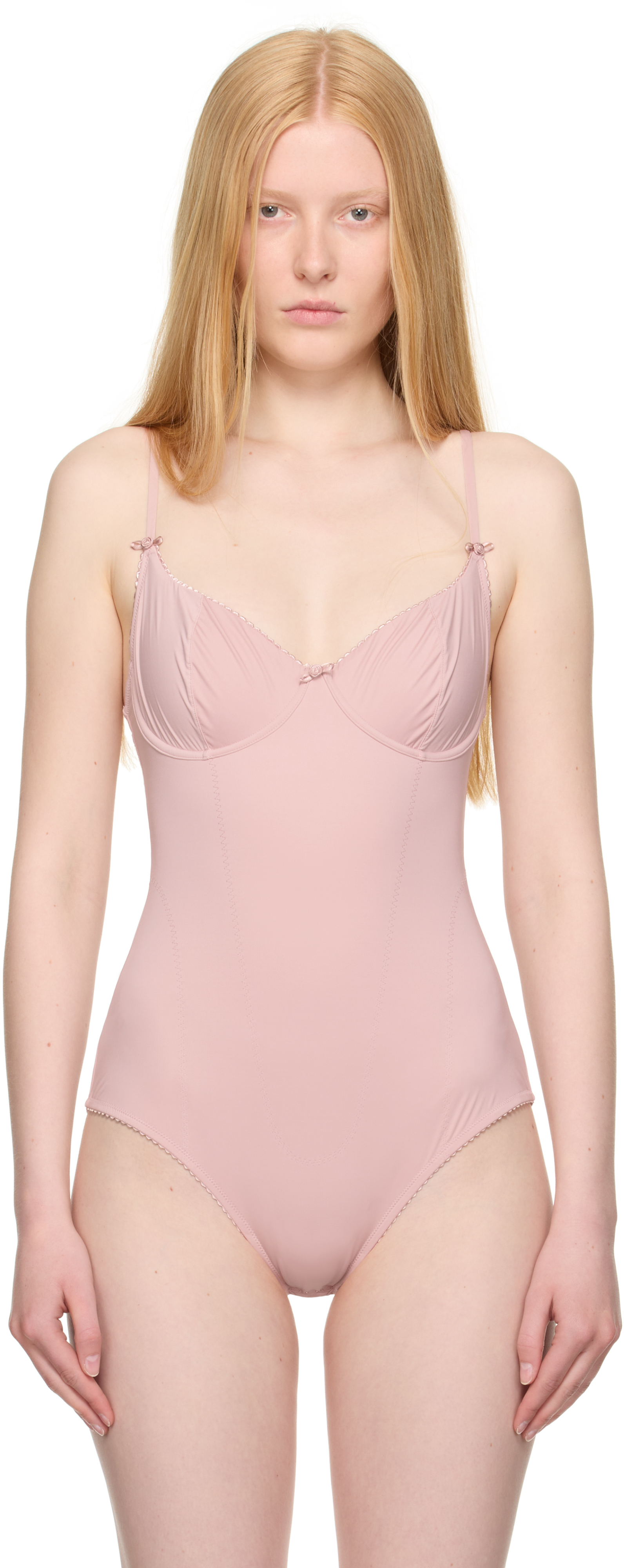 Skims Pink Retro Shapewear Unlined Demi Brief Bodysuit