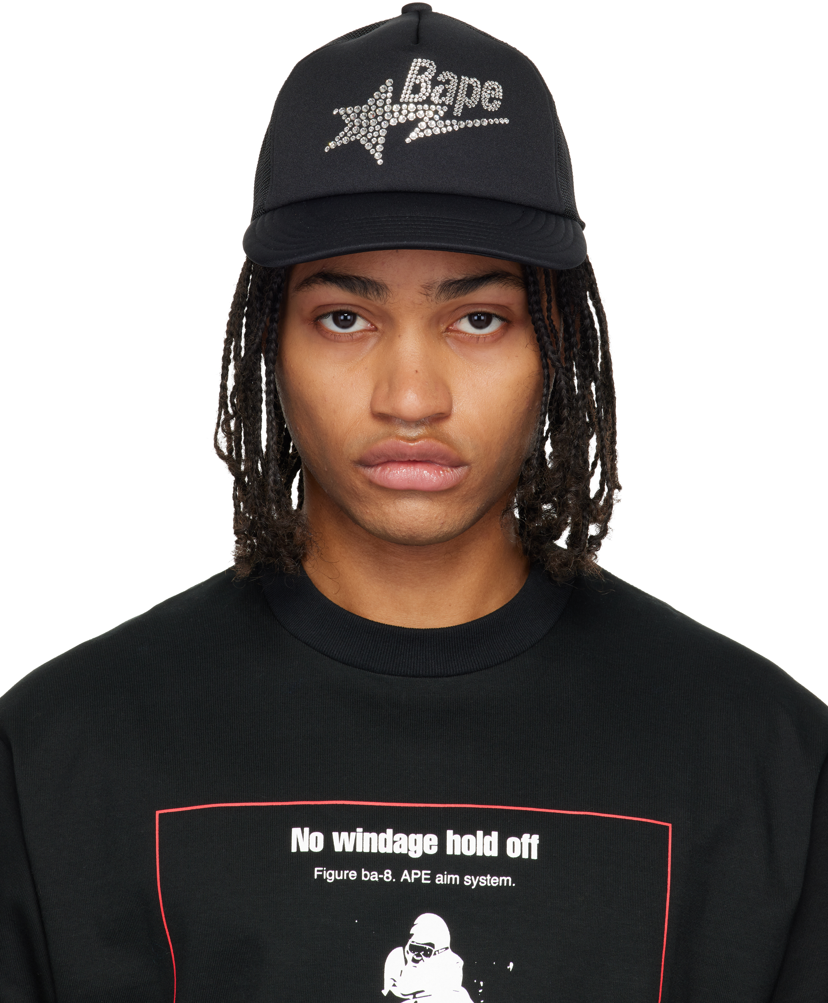 BAPE: Black Crystal Stone 'Bape' STA Logo Mesh Cap | SSENSE