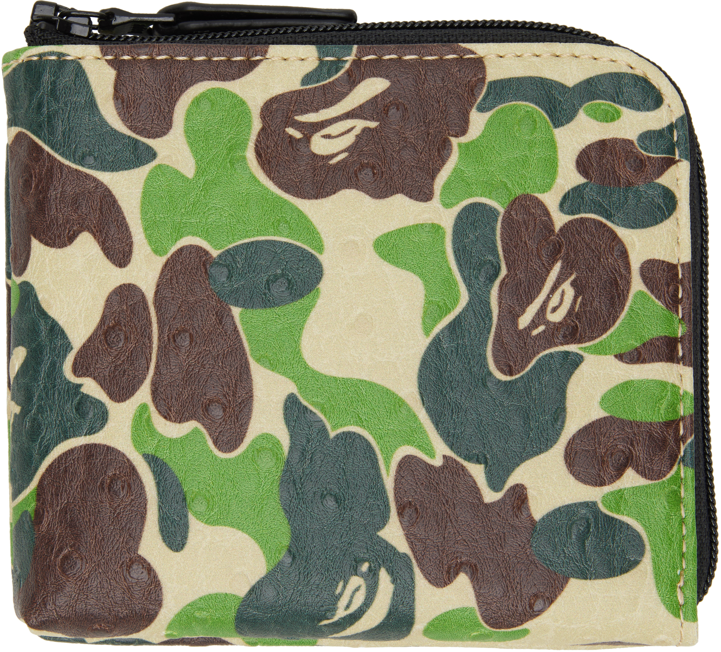 Green ABC Camo Zipped Mini Wallet by BAPE on Sale