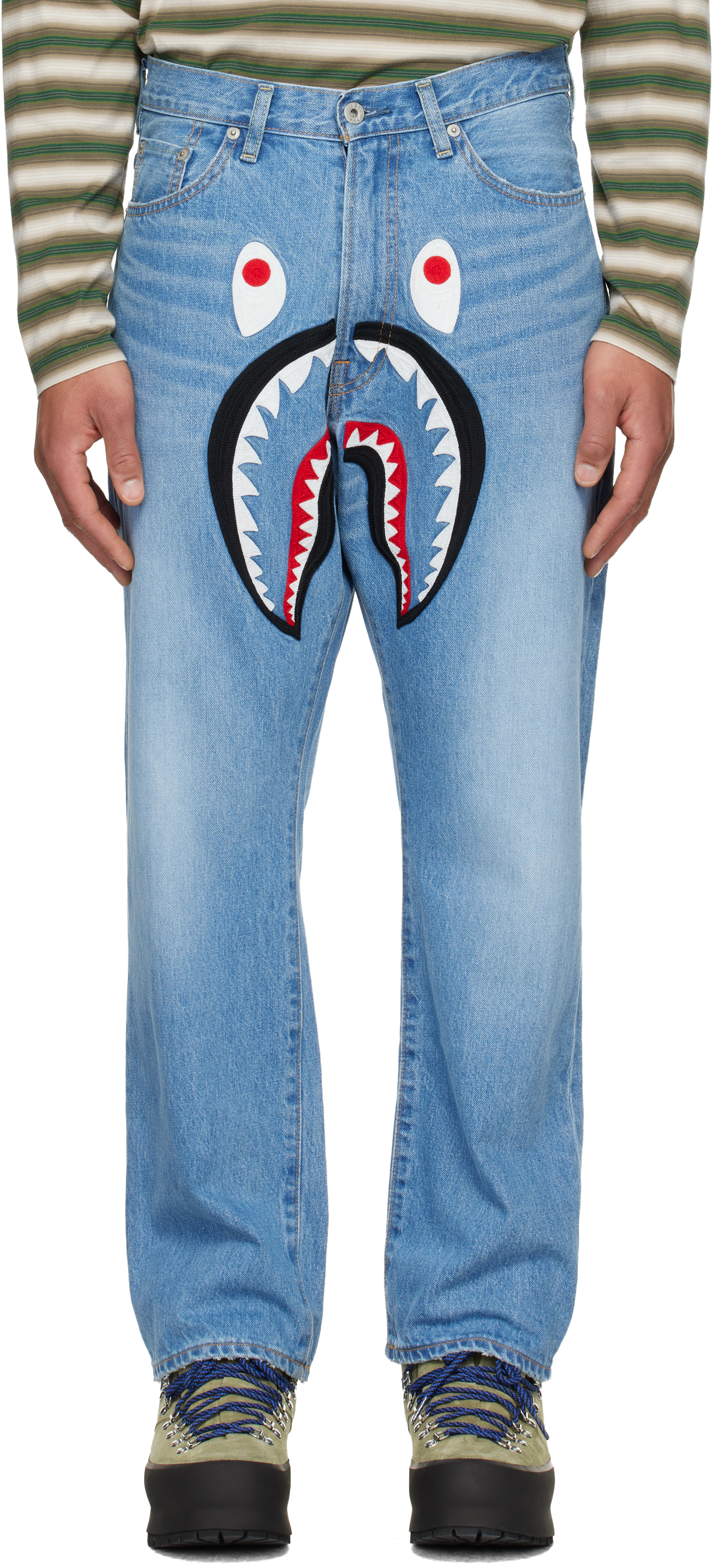 Bape Blue Shark Loose Fit Jeans In Purple