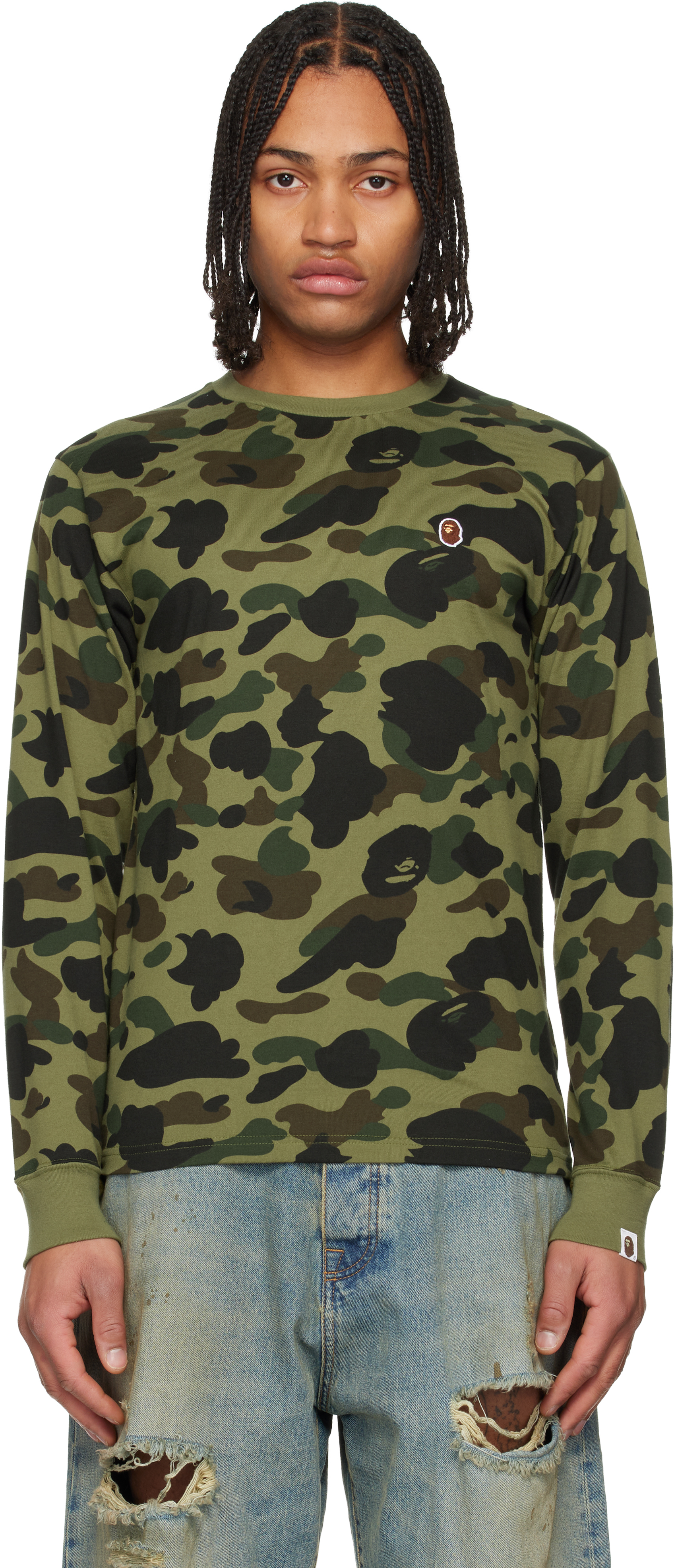 Green 1st Camo One Point LS T-Shirt by BAPE on Sale