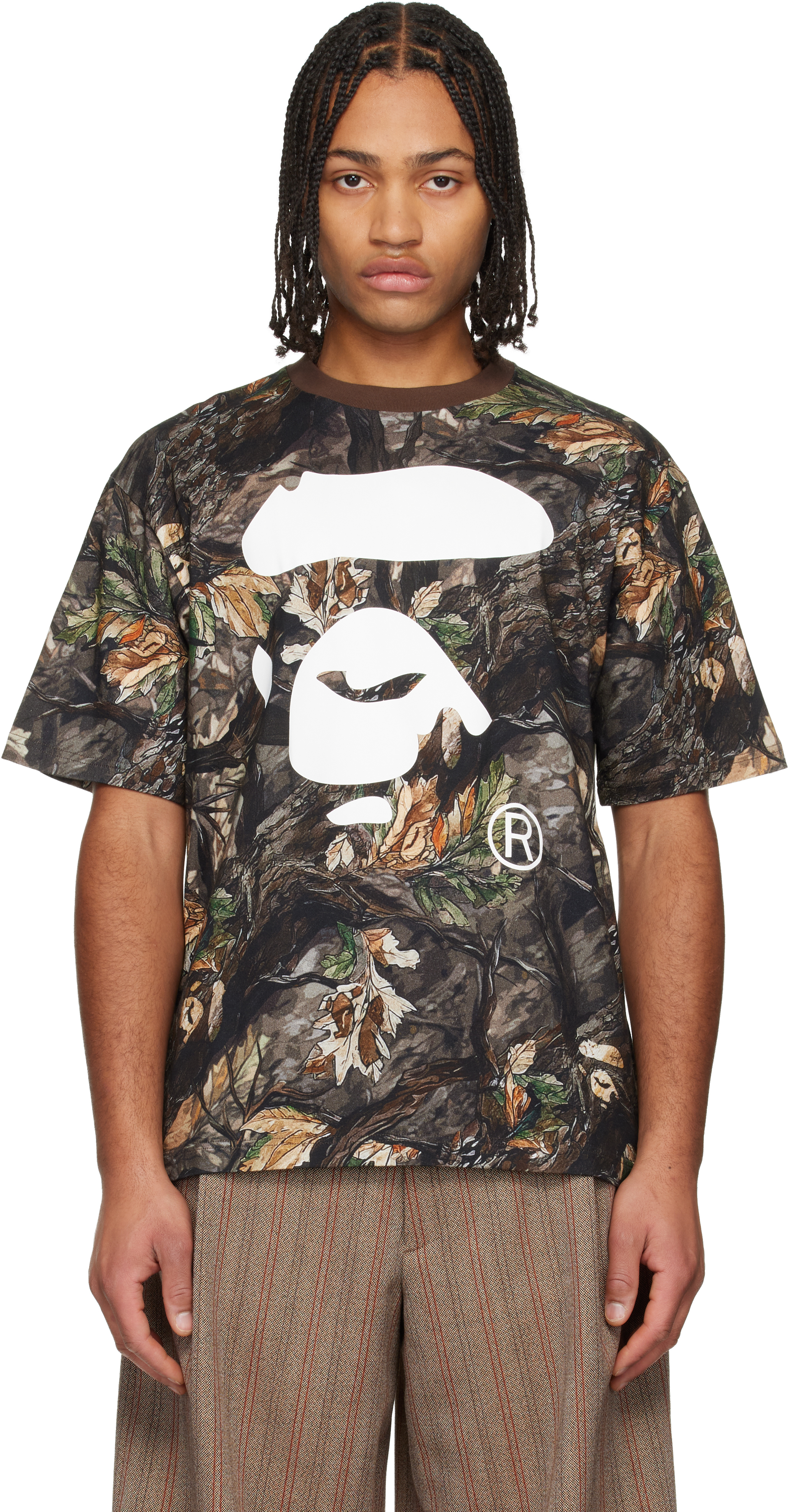 Bape Khaki Tree Edge Camo Ape Face Relaxed T-shirt In Multi