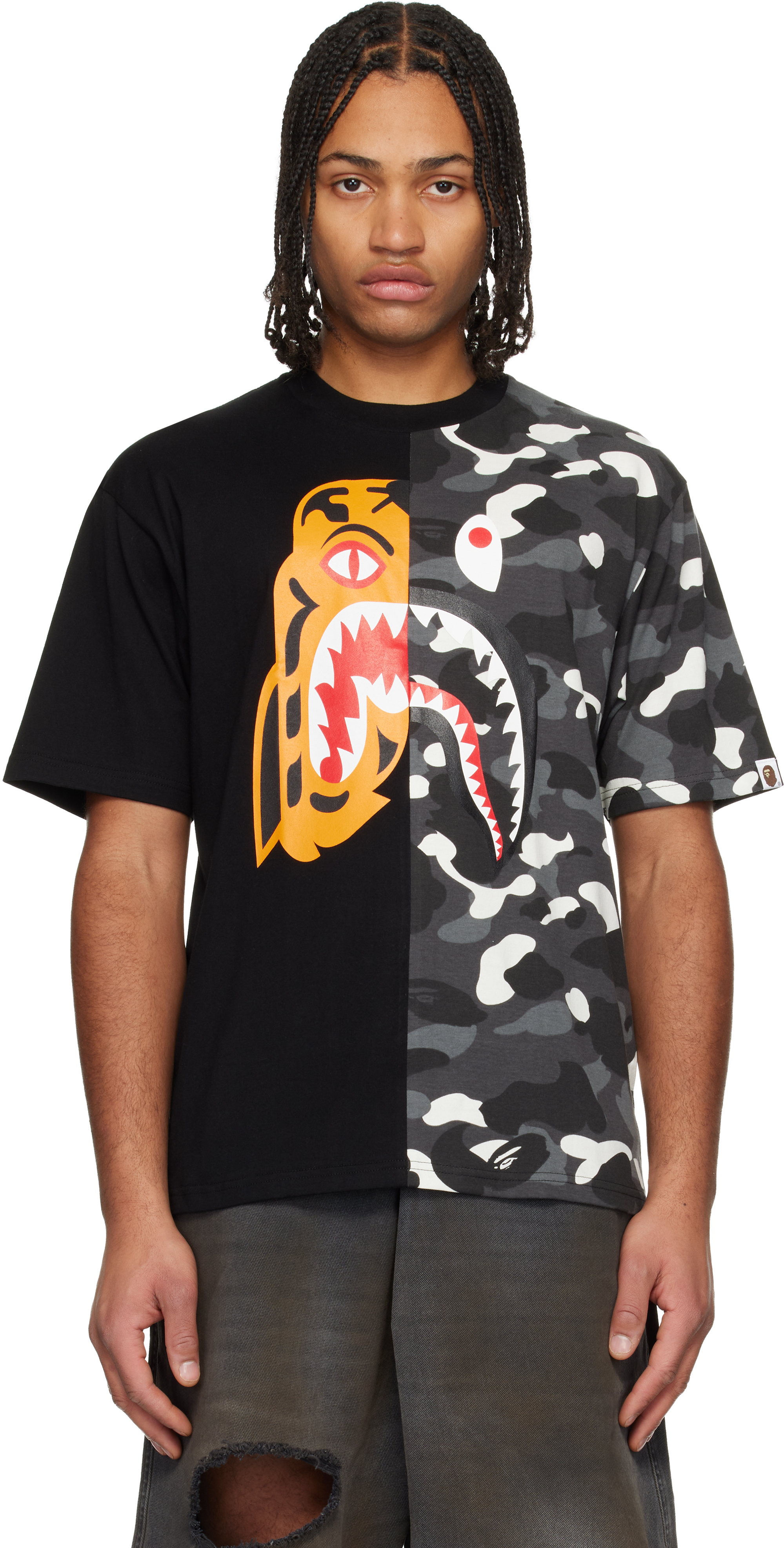 Bape Black City Camo Tiger Shark Relaxed Fit T-shirt In Multi