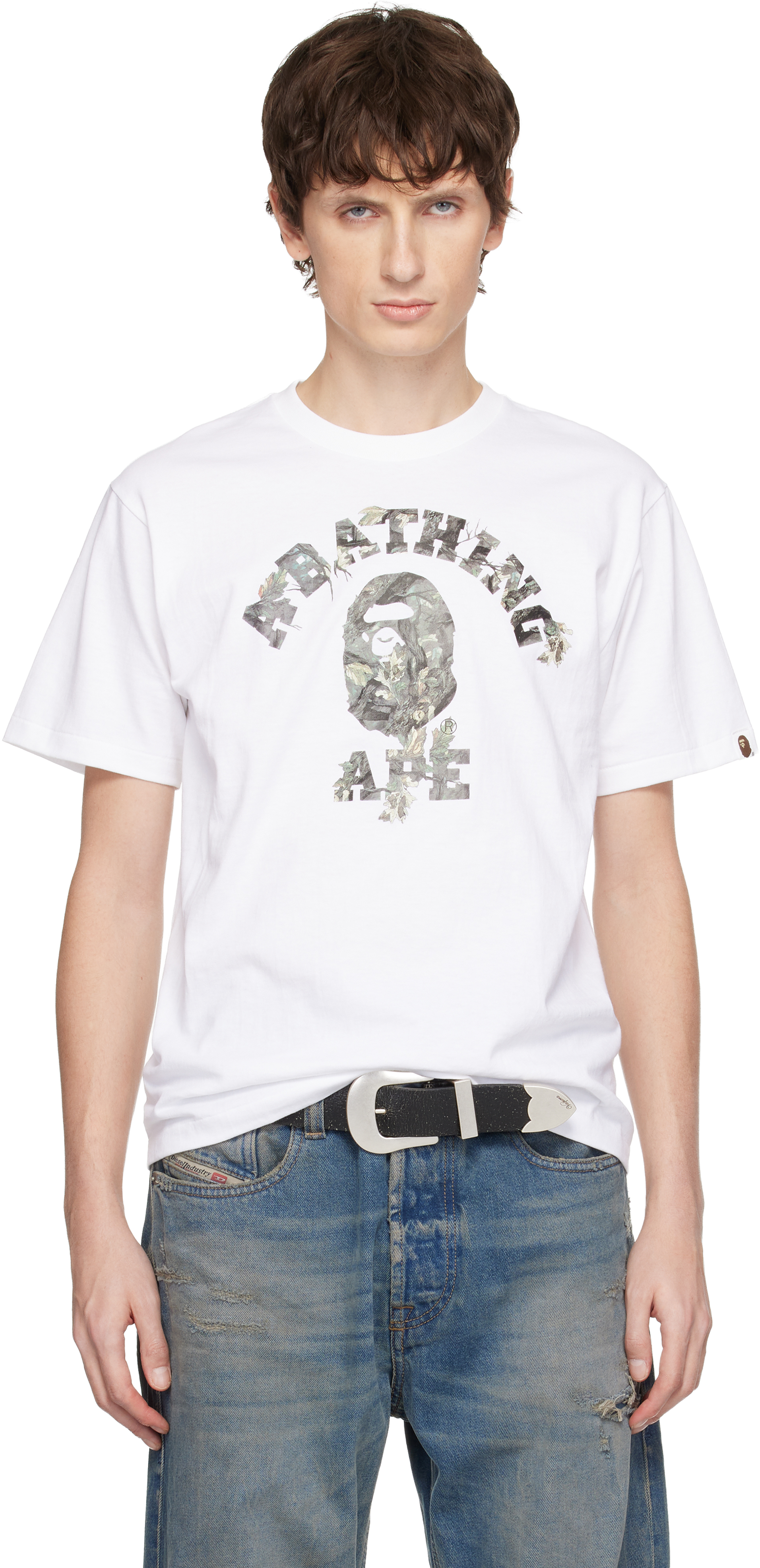 Bape White Tree Edge Camo College T-shirt