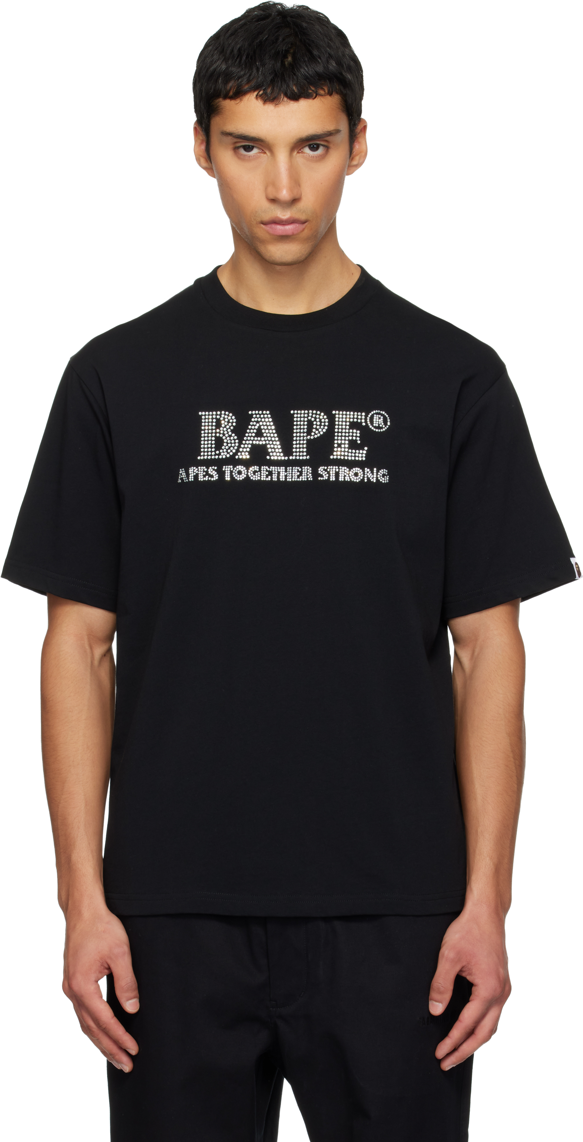 BAPE クリスタルストーン ロゴ Tシャツ A BATHING APE® Garment Dye Rhinestone Logo Relaxed Fit Tee | Bape